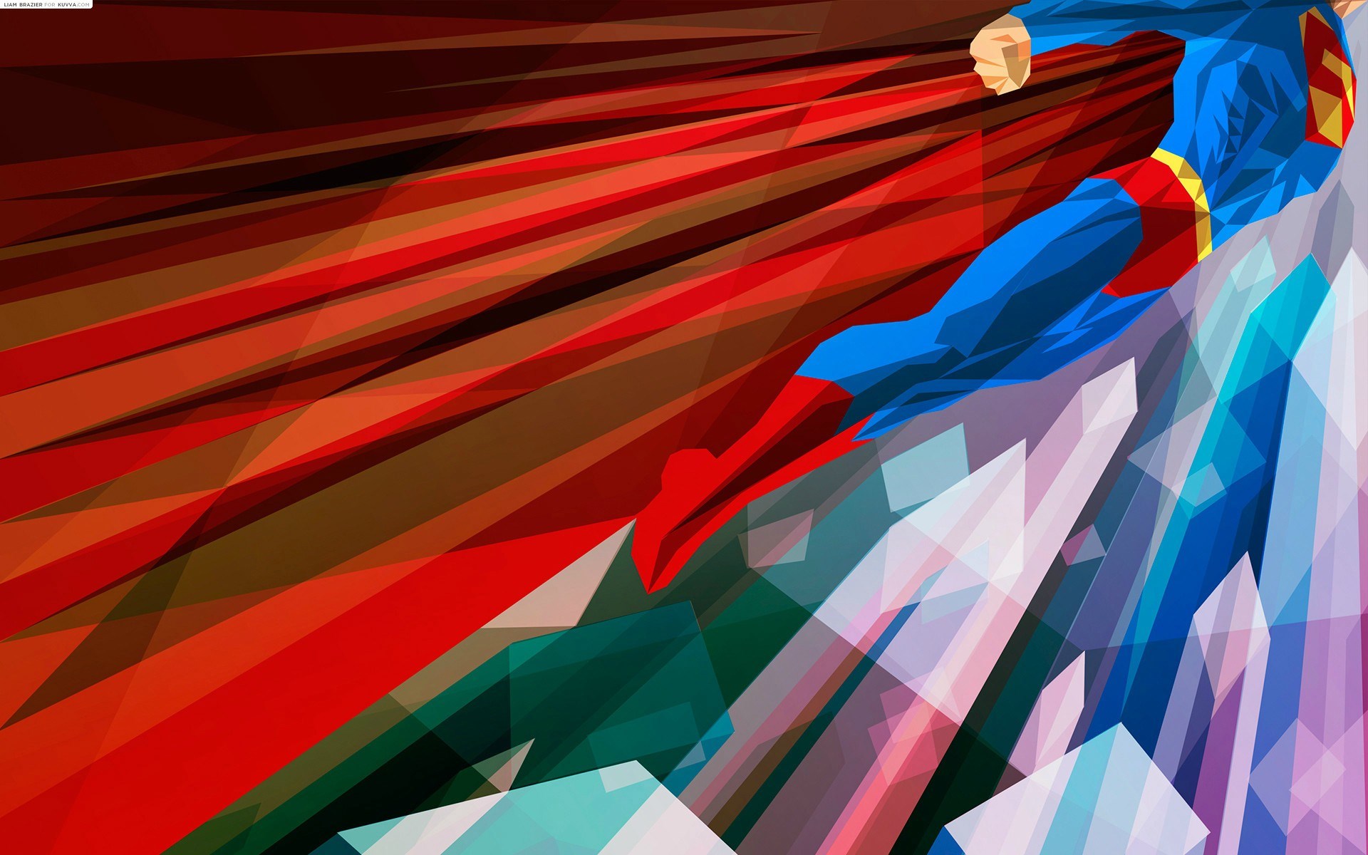 Superman flying with abstract red and blue background HD Wallpaper