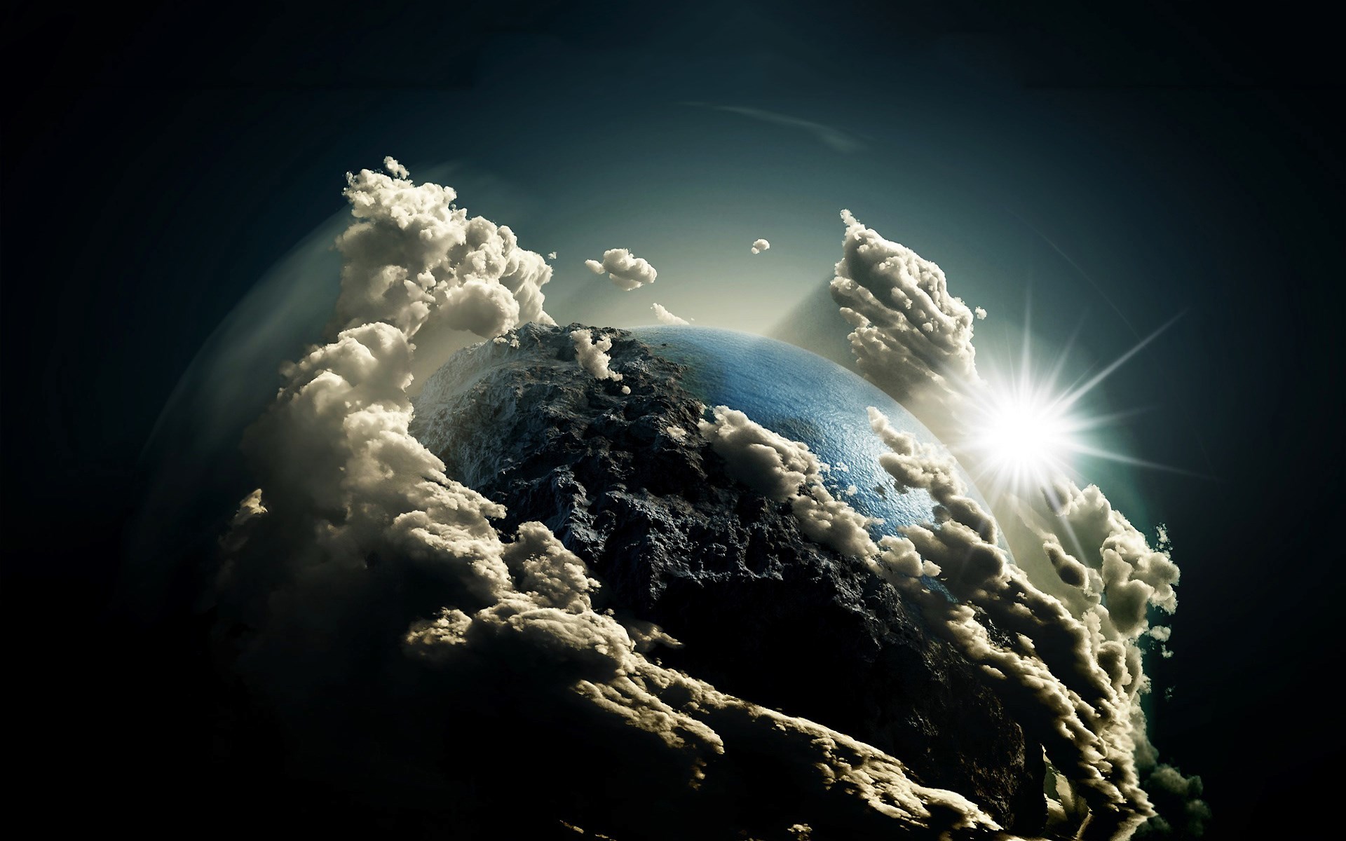 Earth with clouds and sun HD Wallpaper