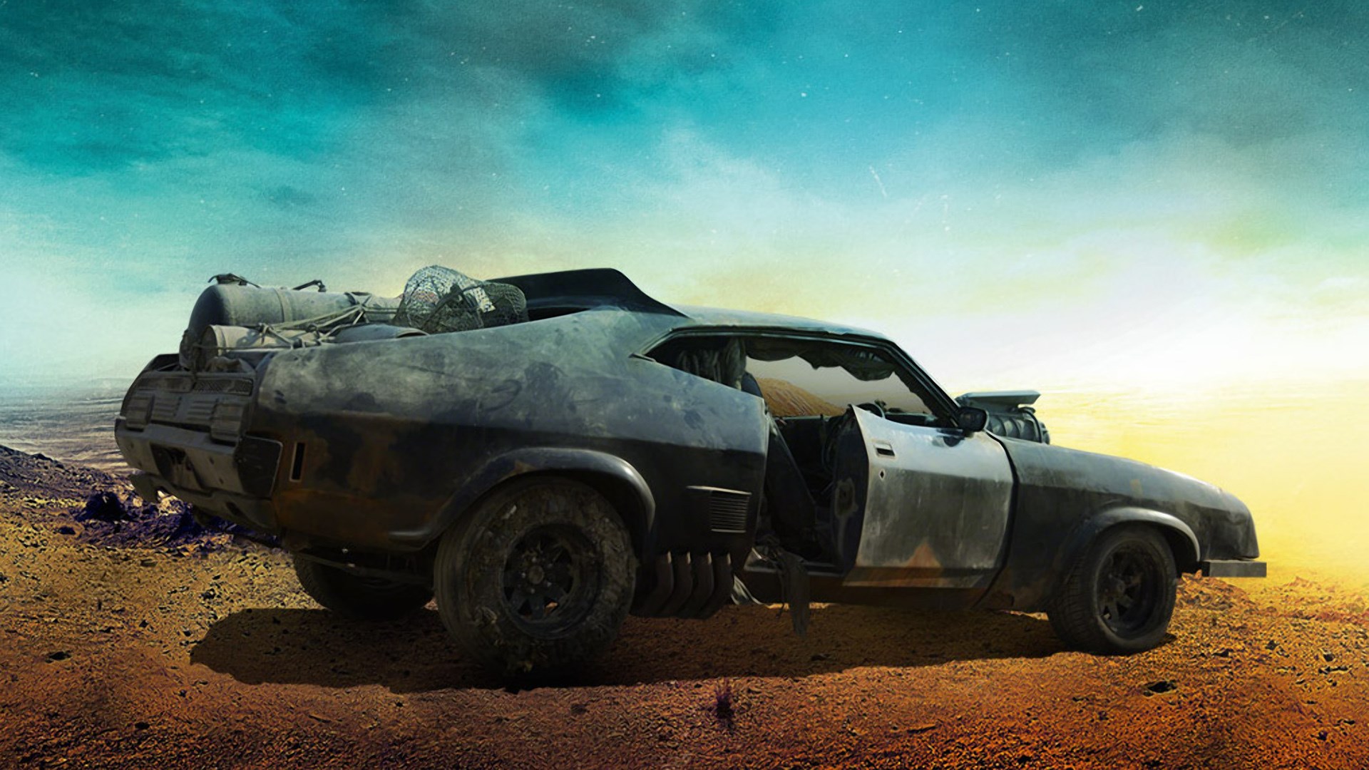 Mad Max Interceptor car in desert landscape HD Wallpaper