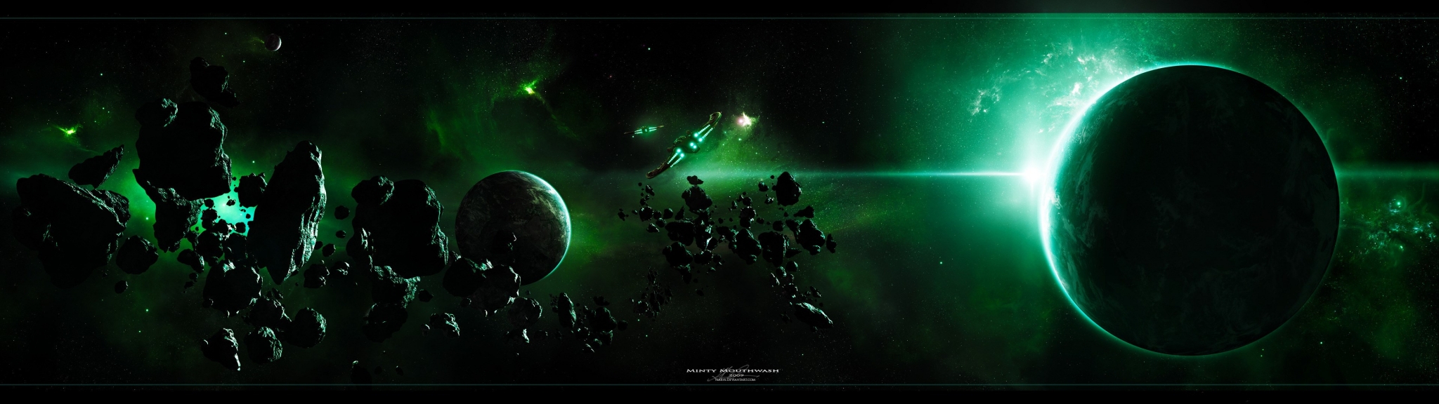 Space scene with planets and asteroids HD Wallpaper