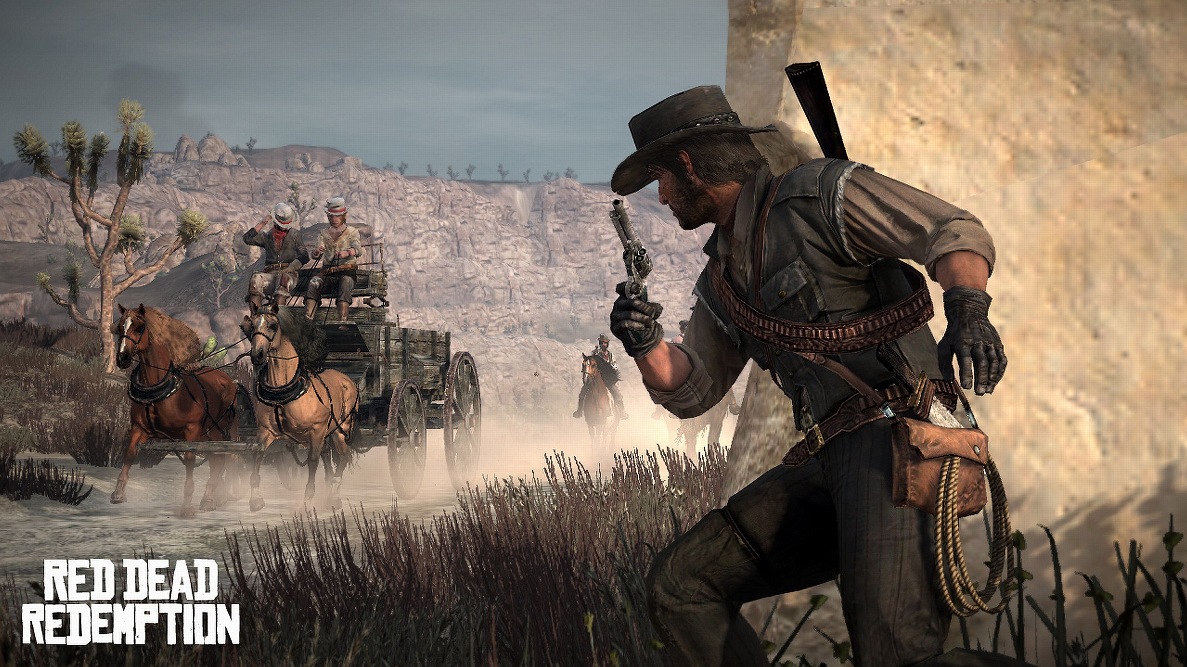 John Marston from Red Dead Redemption in a desert shootout HD Wallpaper