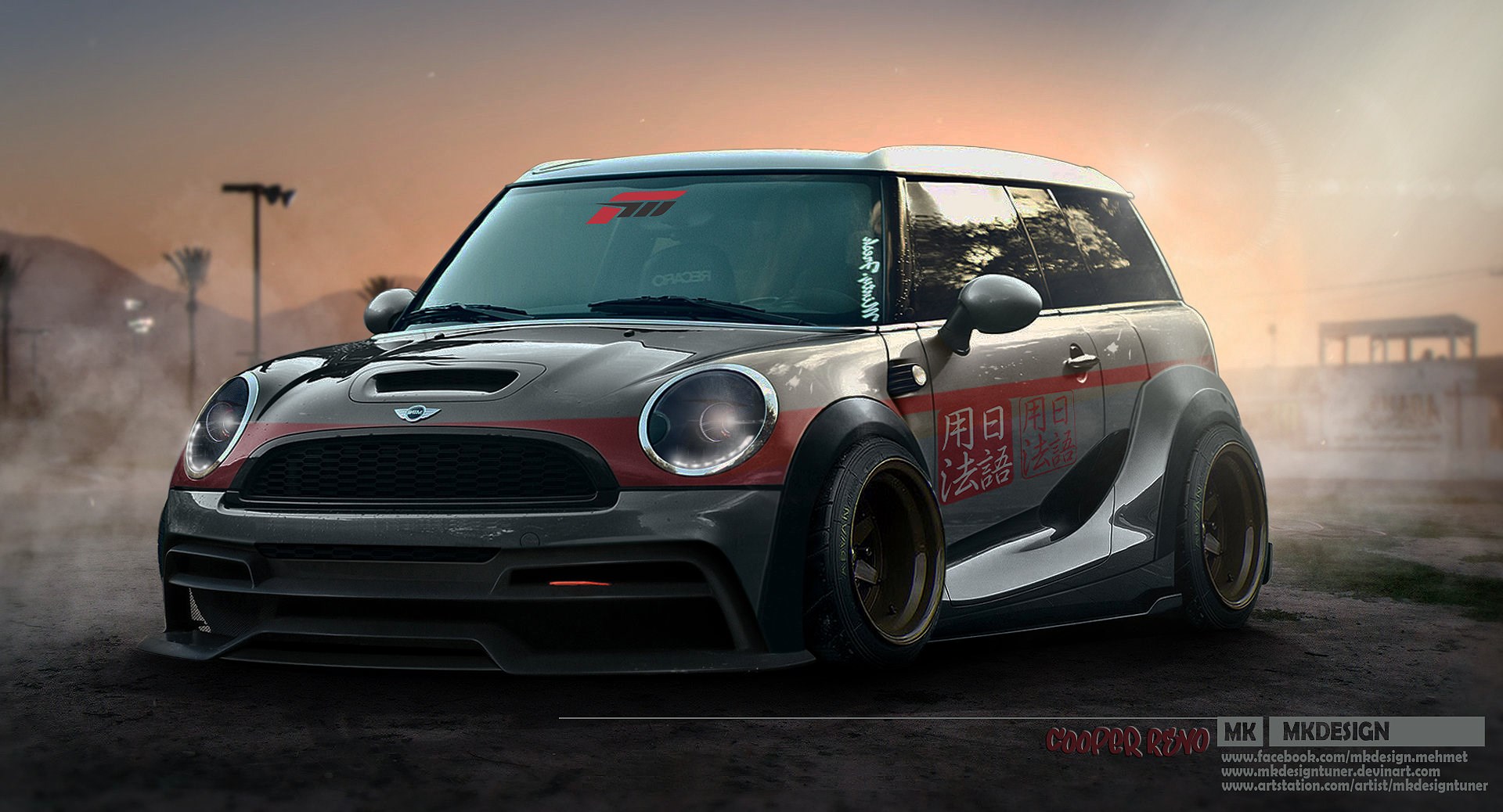 Modified Mini Cooper S with Japanese text HD Wallpaper