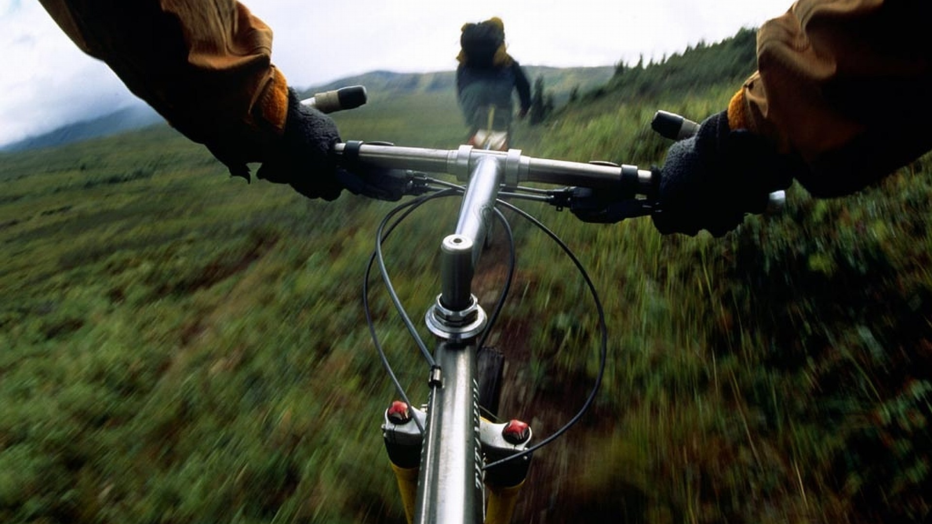 POV mountain biking with a friend HD Wallpaper