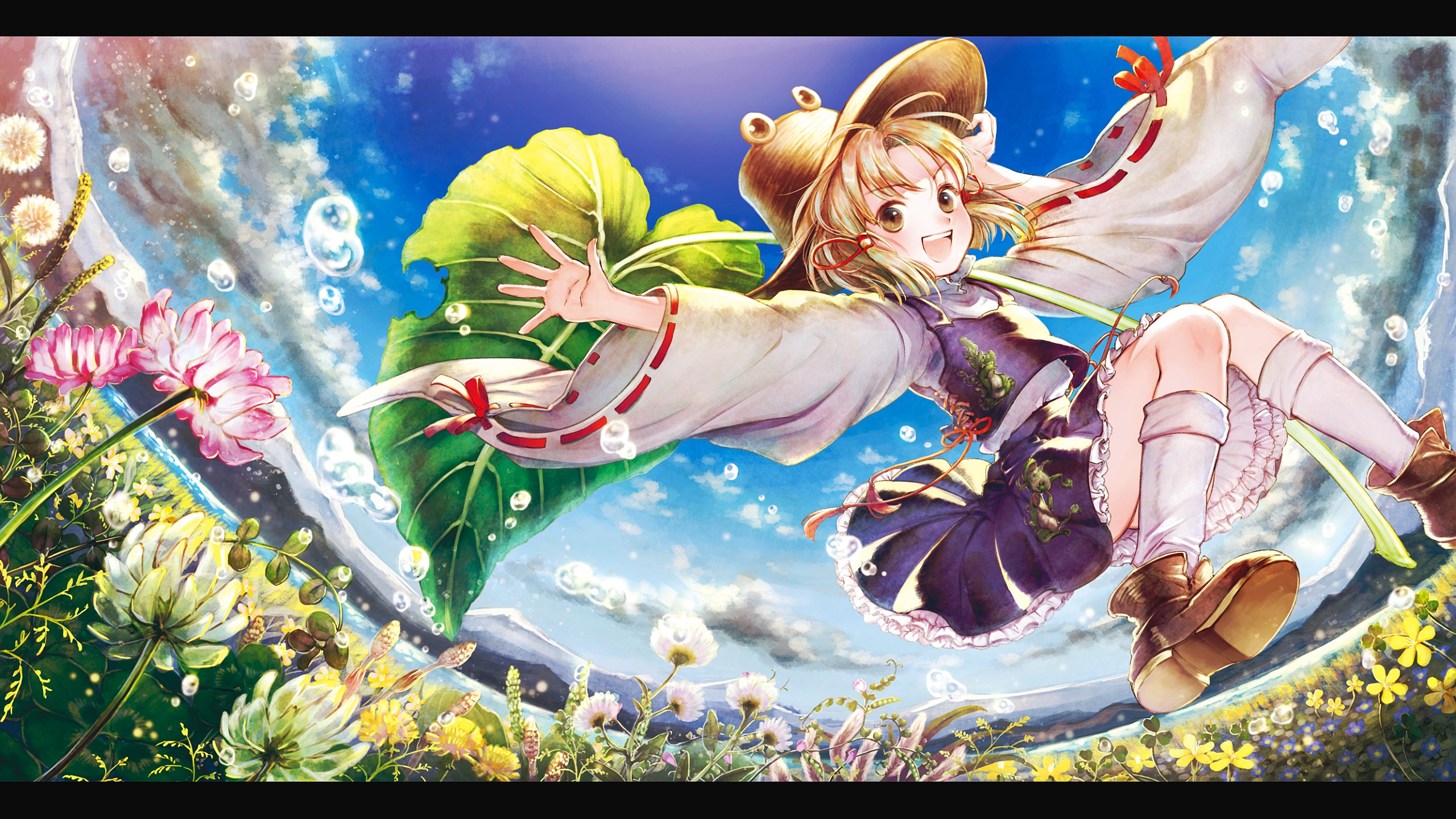 Cirno from Touhou Project in a field of flowers HD Wallpaper