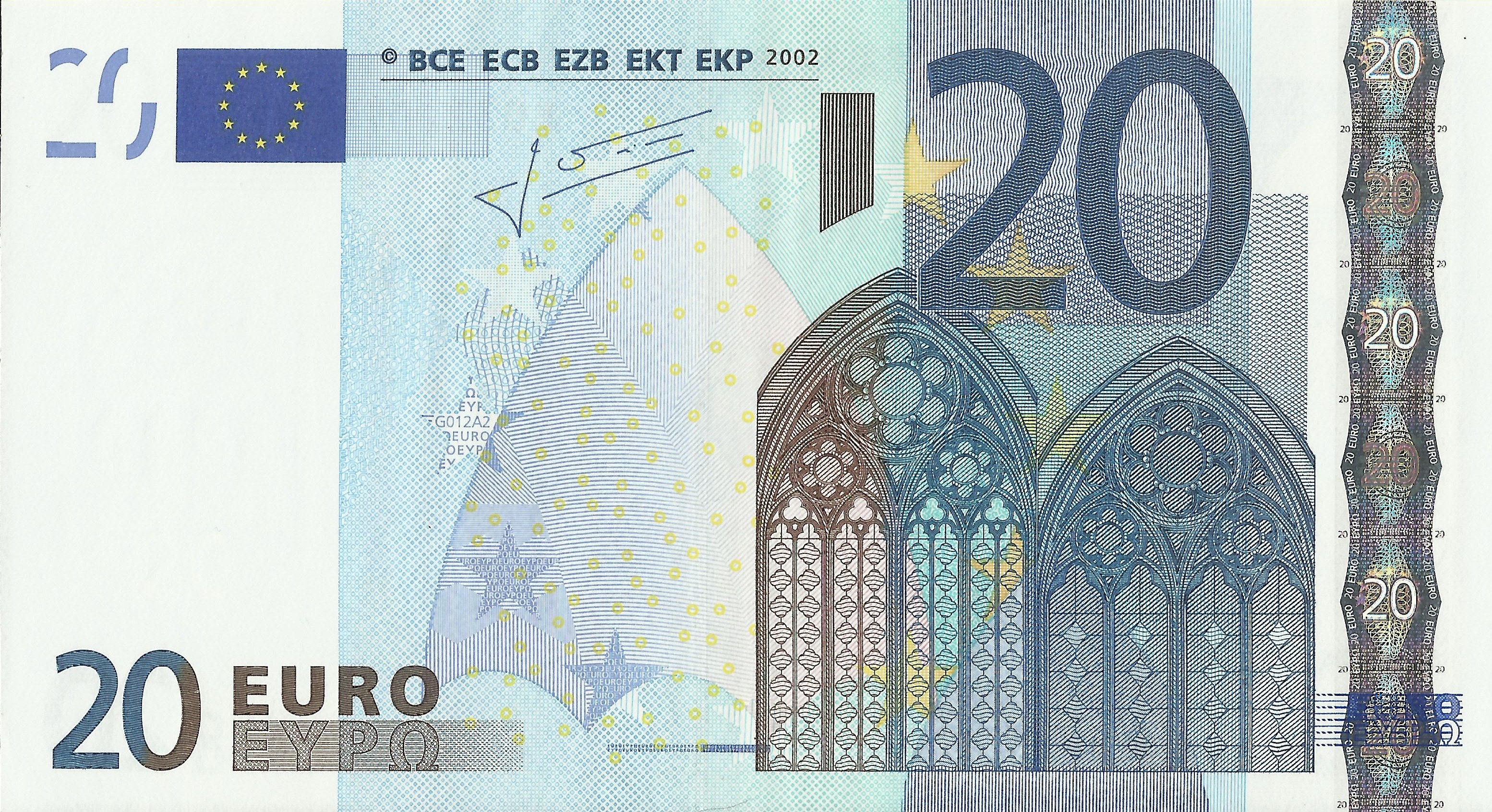 20 Euro banknote with architectural design HD Wallpaper