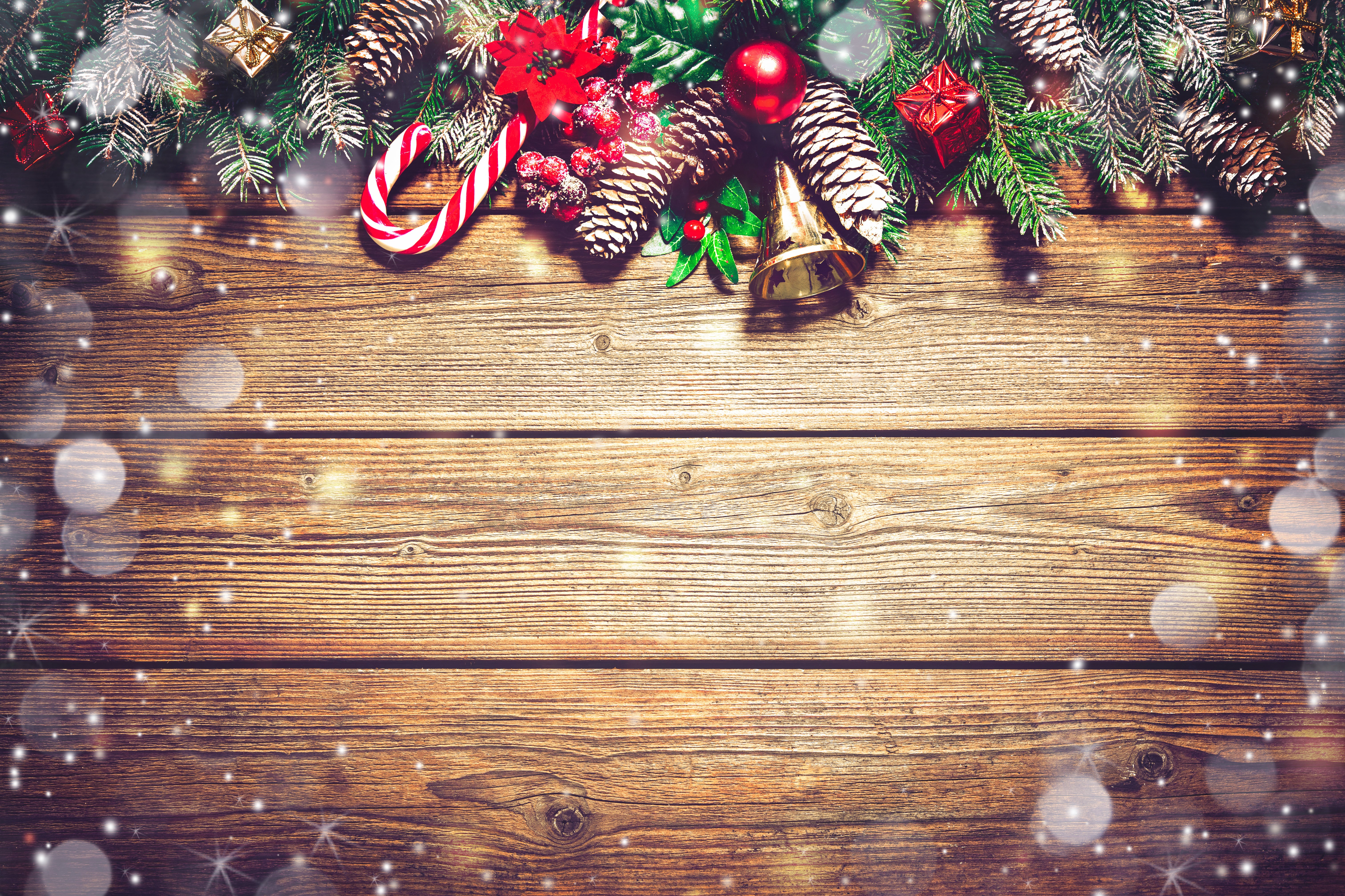 Festive Christmas Garland with Pinecones and Ornaments HD Wallpaper