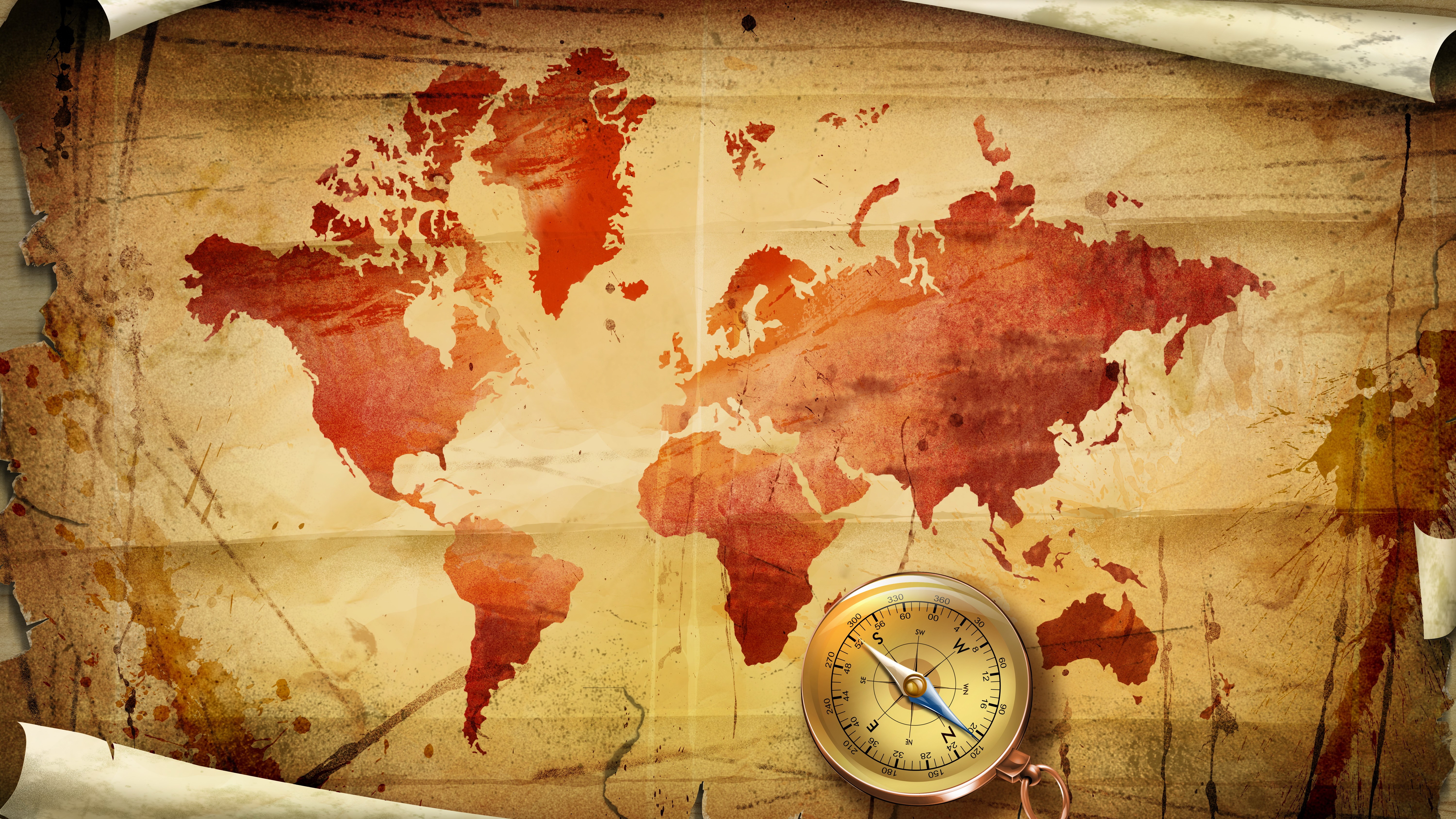 World map with compass on vintage paper HD Wallpaper