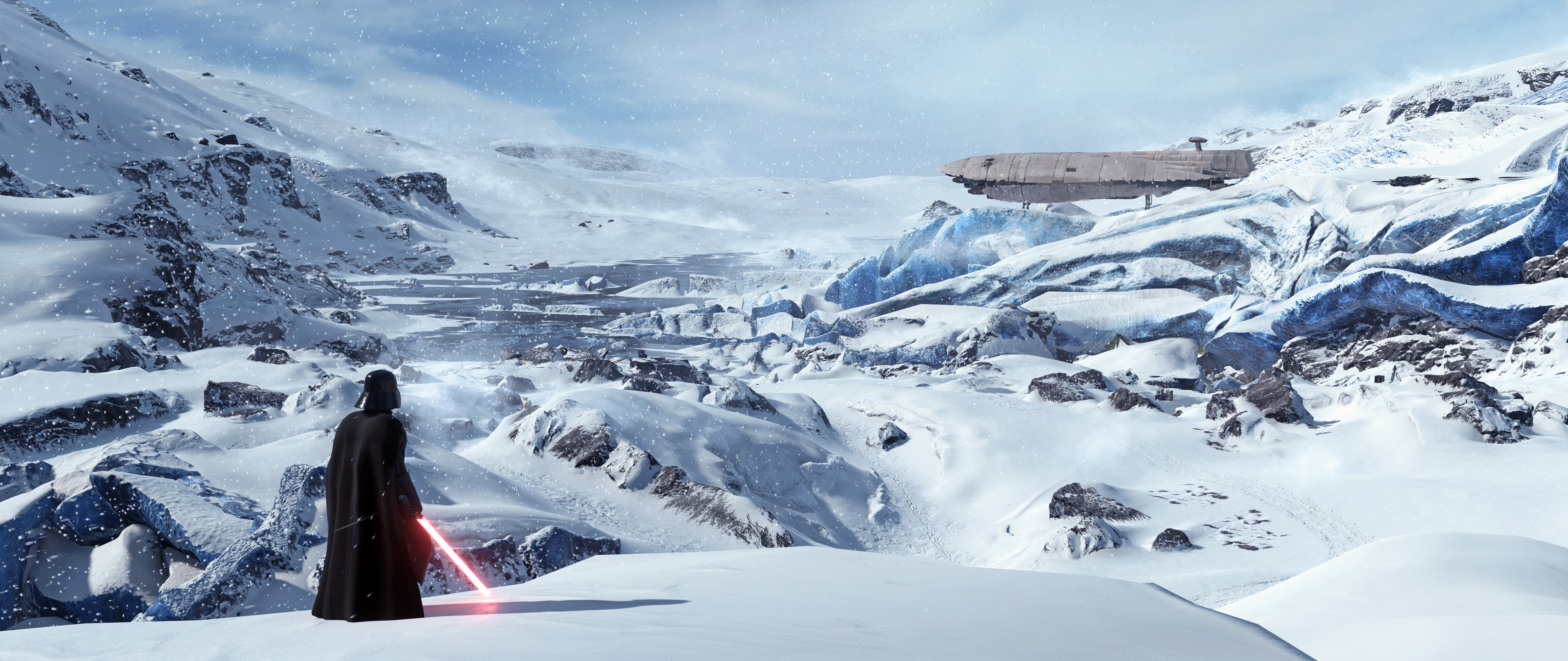 Darth Vader from Star Wars Battlefront 2015 on a snowy planet HD Wallpaper