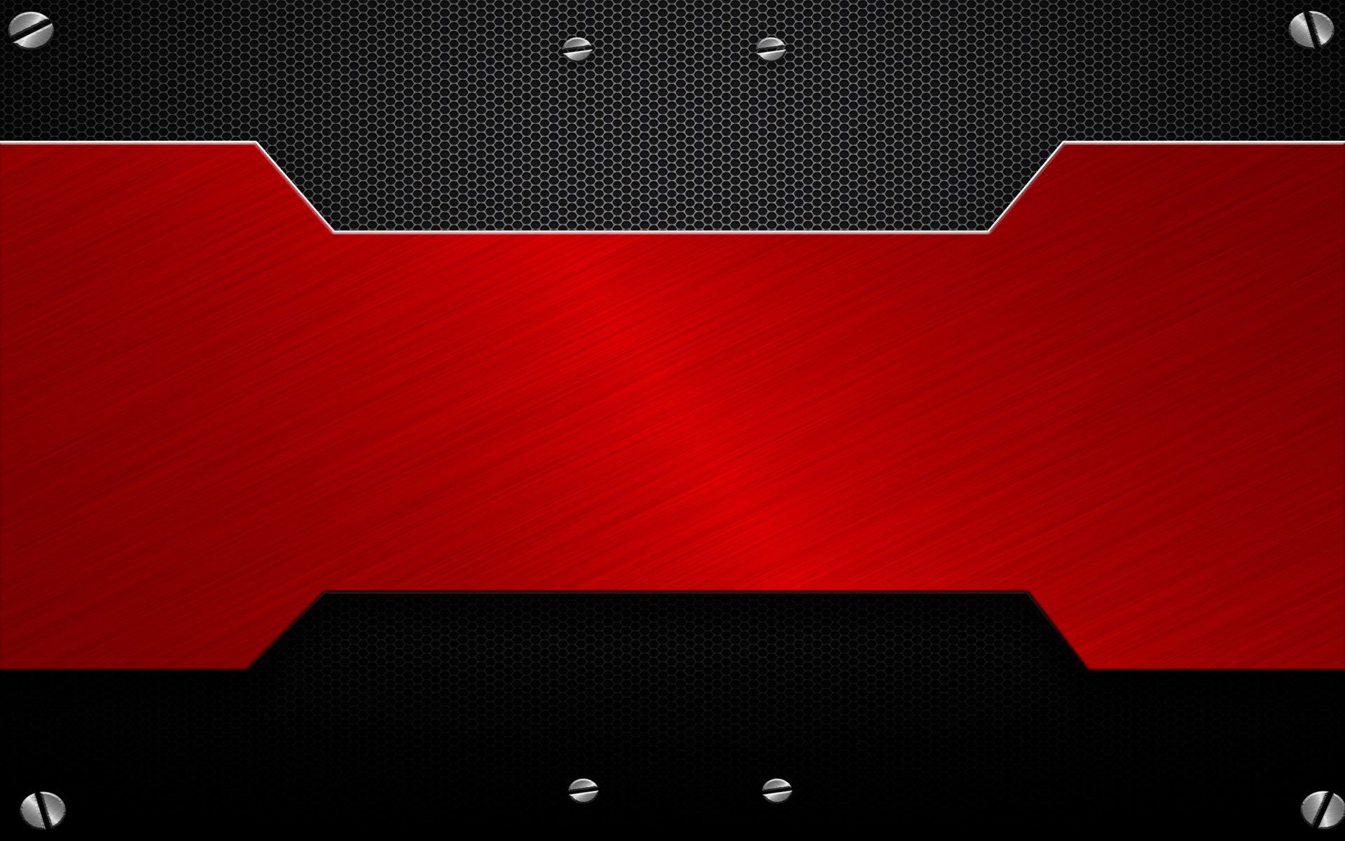 Red and black brushed metal background with screws HD Wallpaper