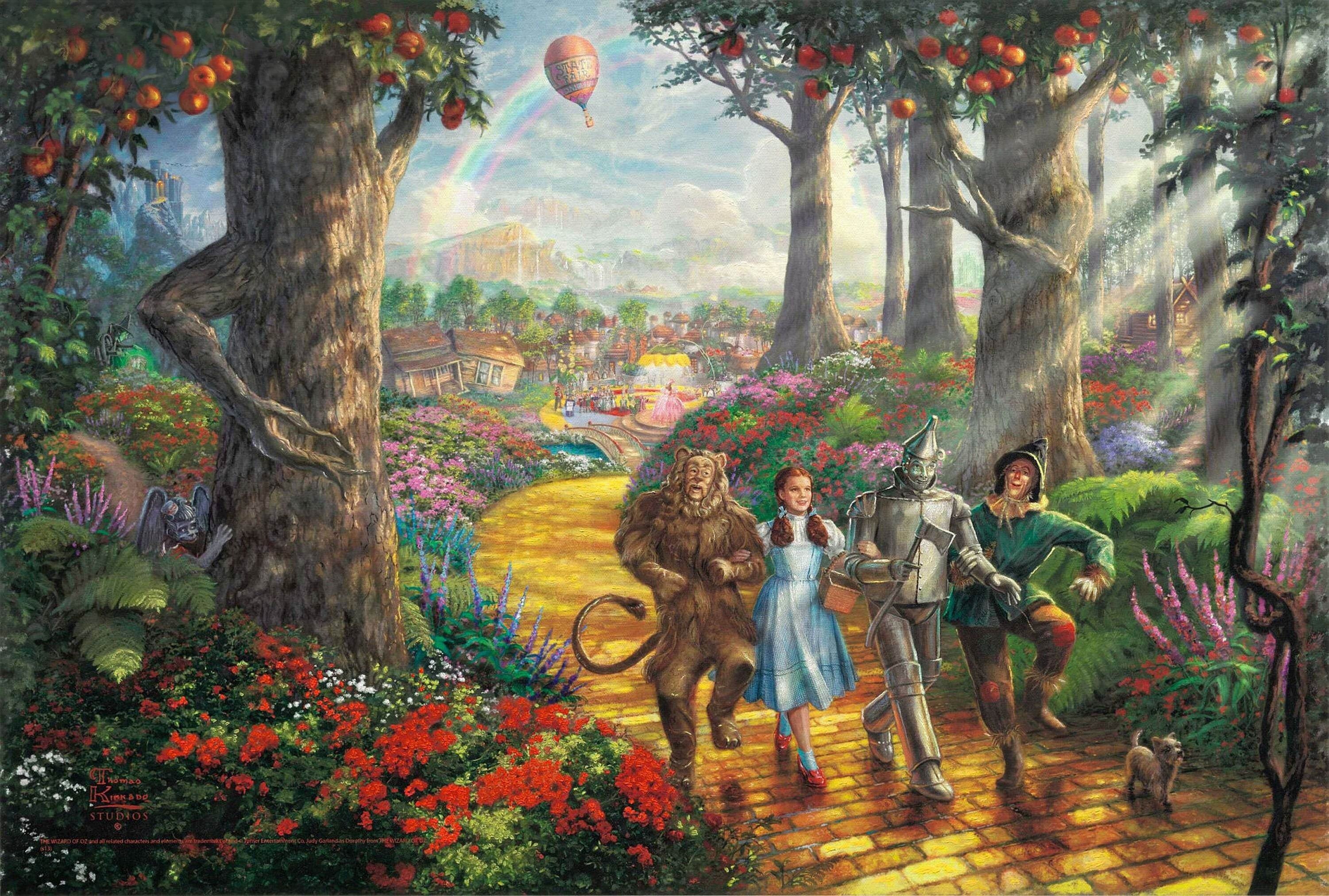 The Wizard of Oz characters on the Yellow Brick Road HD Wallpaper