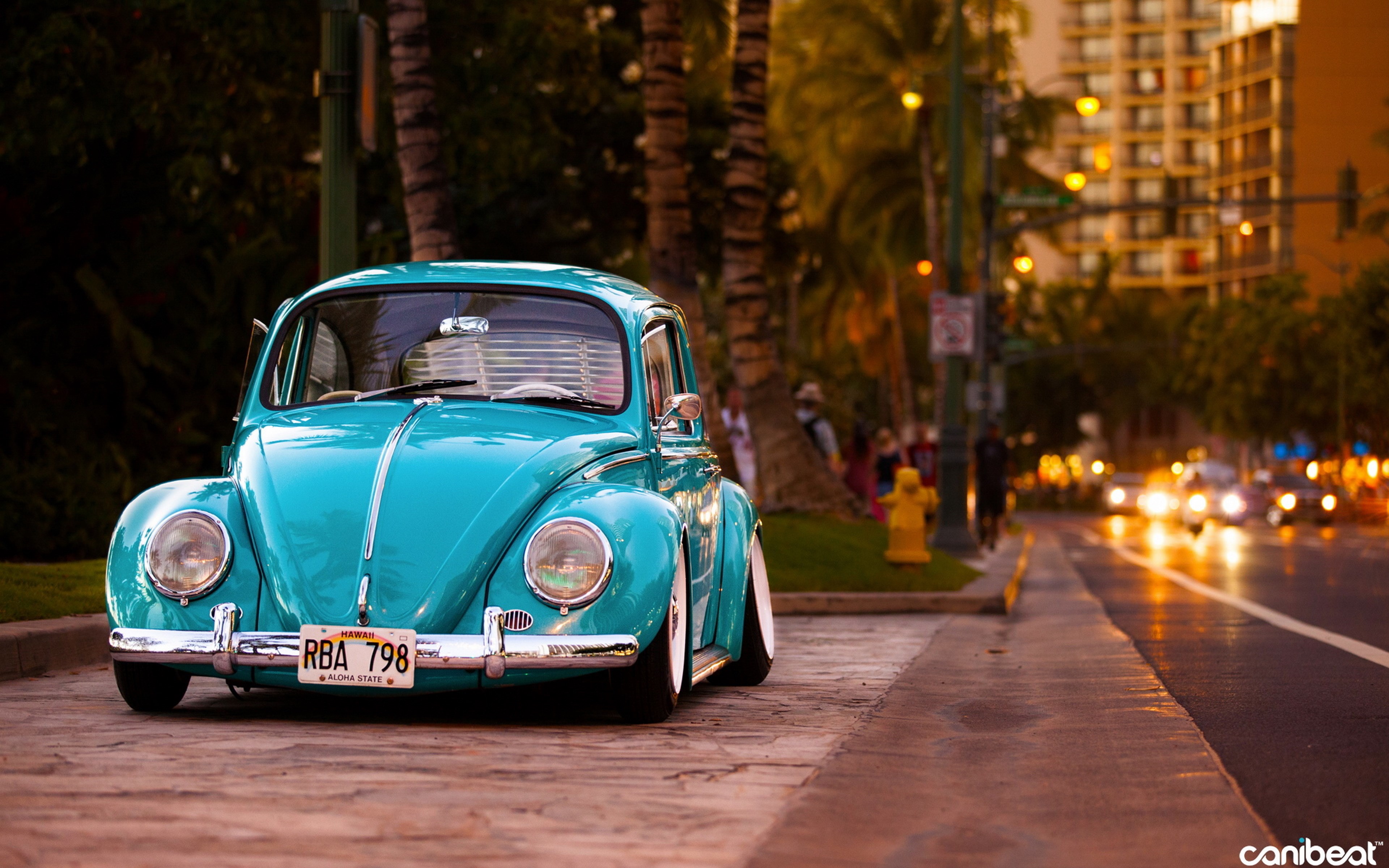 Turquoise Volkswagen Beetle on a Street HD Wallpaper