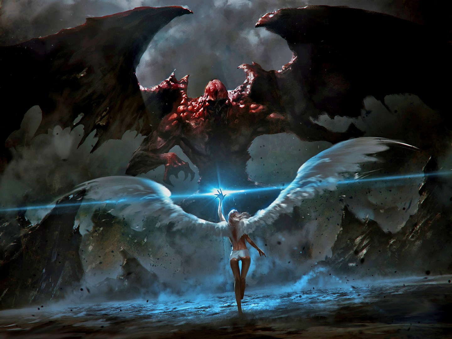 Angel fighting a demon HD Wallpaper