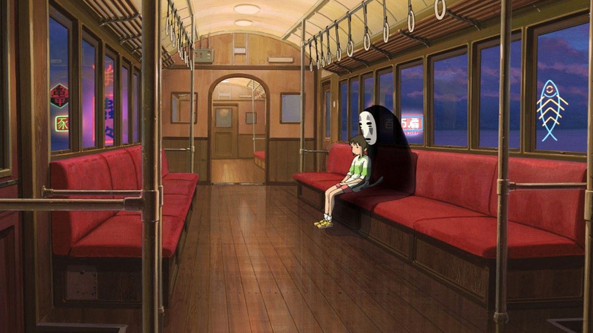 Chihiro and No-Face on a train from Spirited Away HD Wallpaper