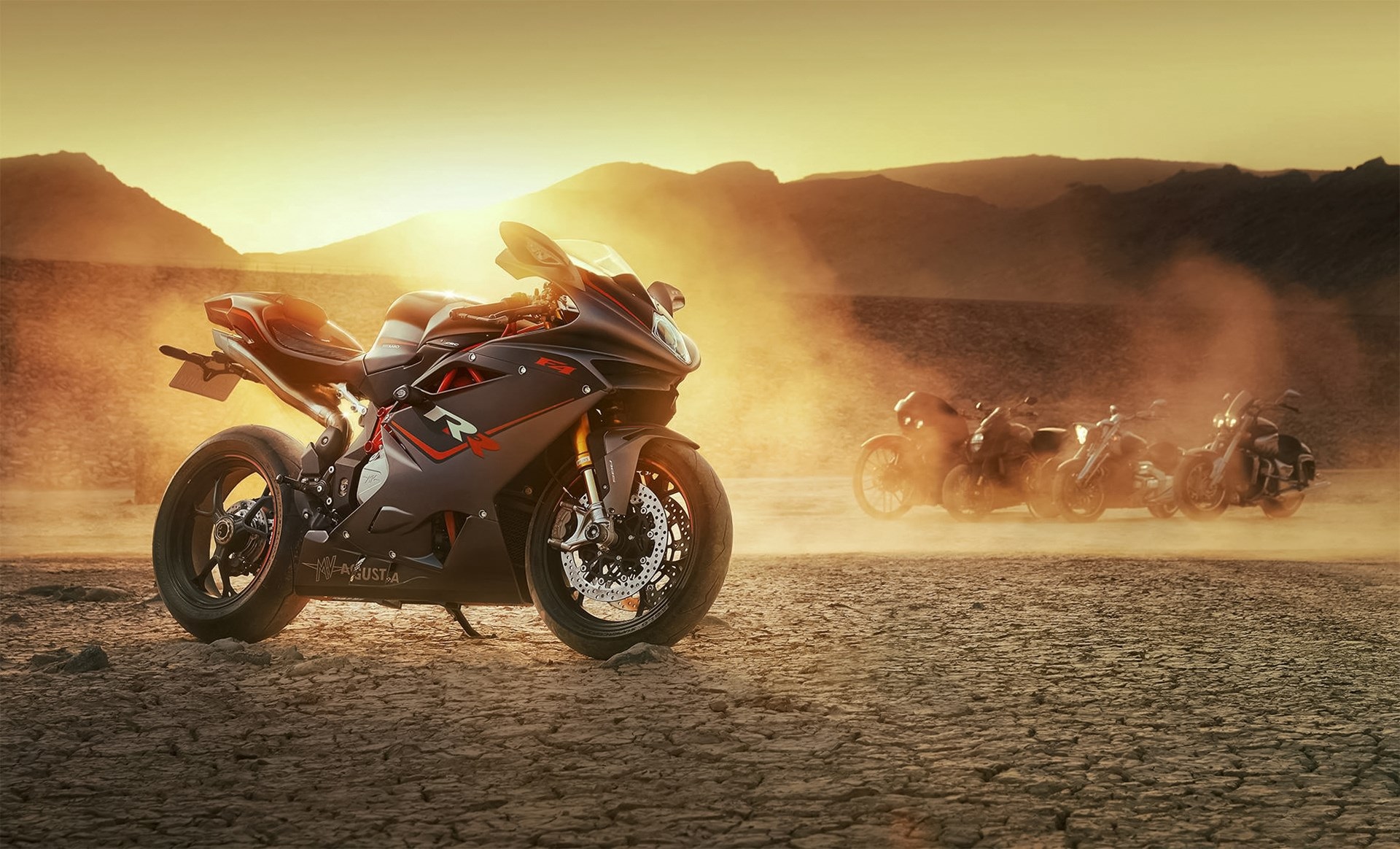 MV Agusta F4 RR motorcycles in desert HD Wallpaper