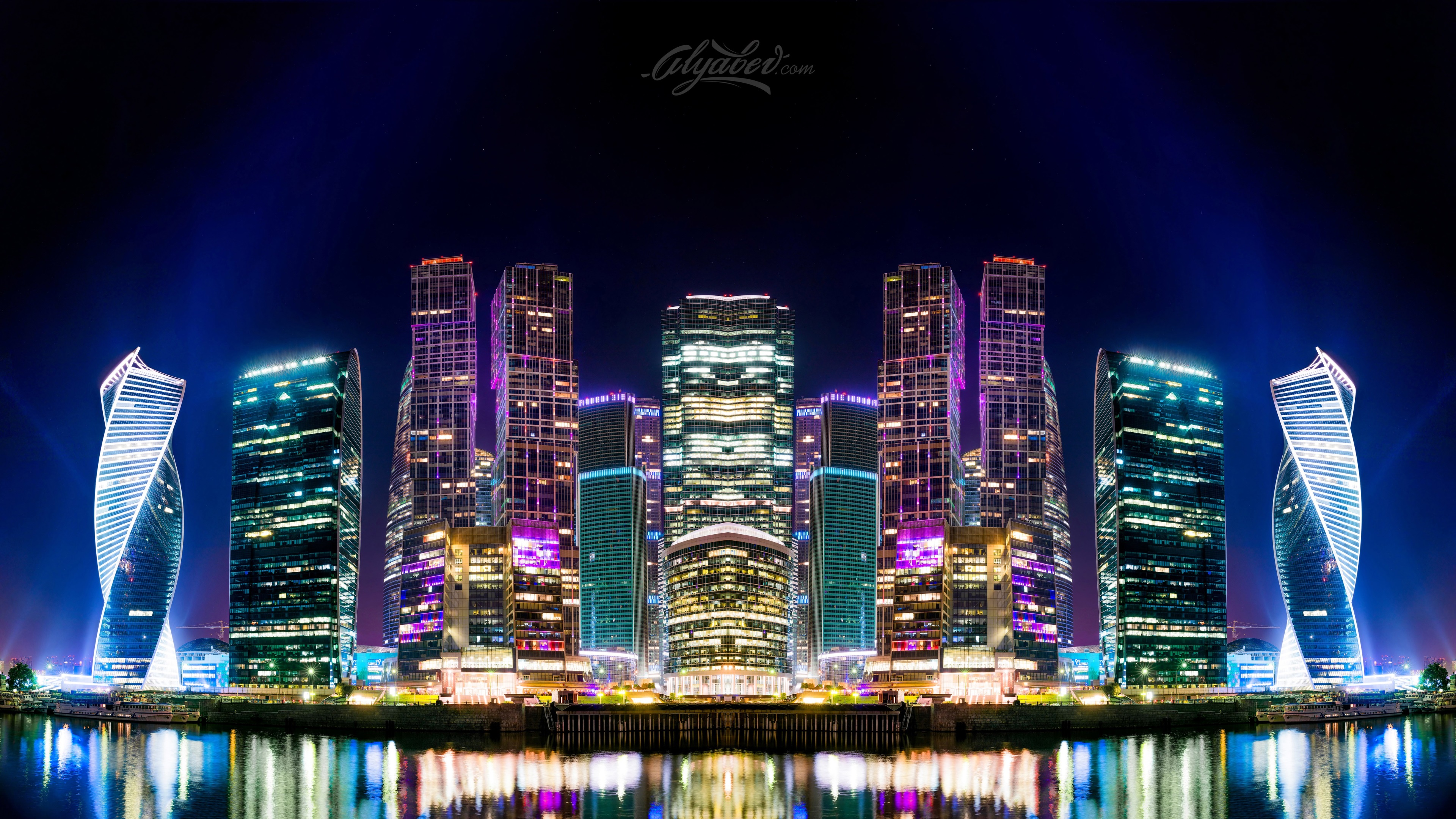 Moscow City skyscrapers at night 4K HD Wallpaper