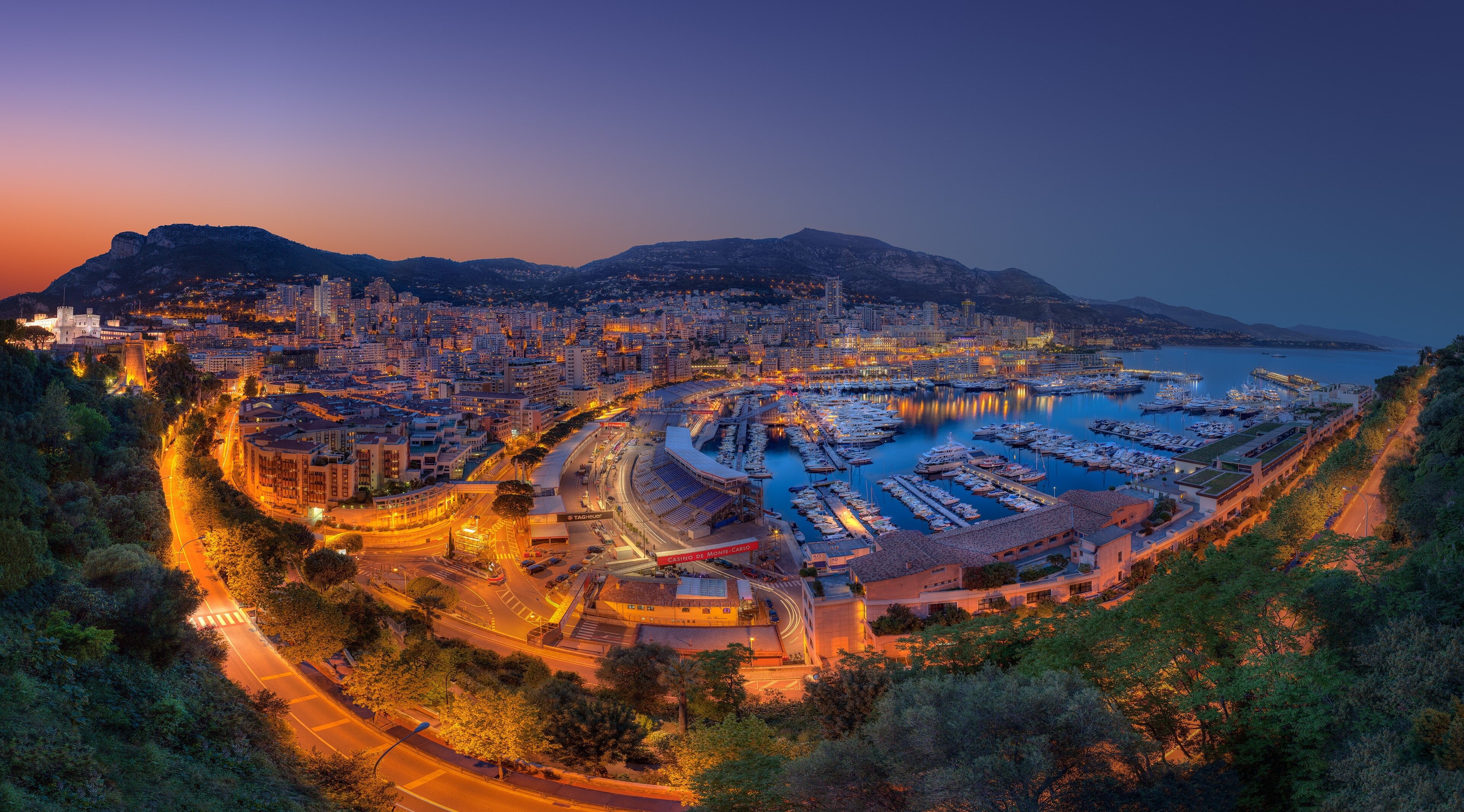 Monaco cityscape and harbor at dusk 4K HD Wallpaper
