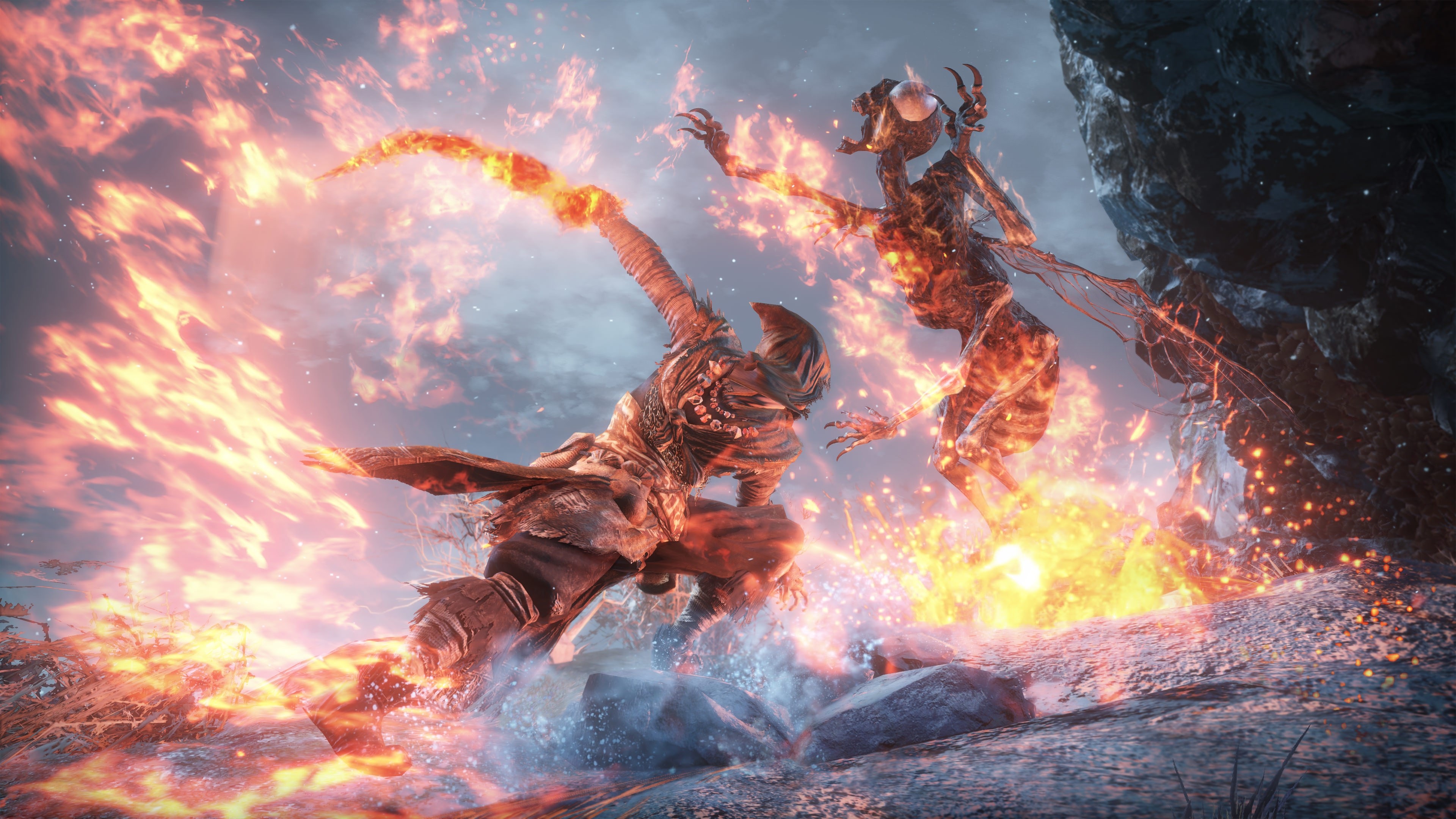Dark Souls III 4K fight with fire creature HD Wallpaper