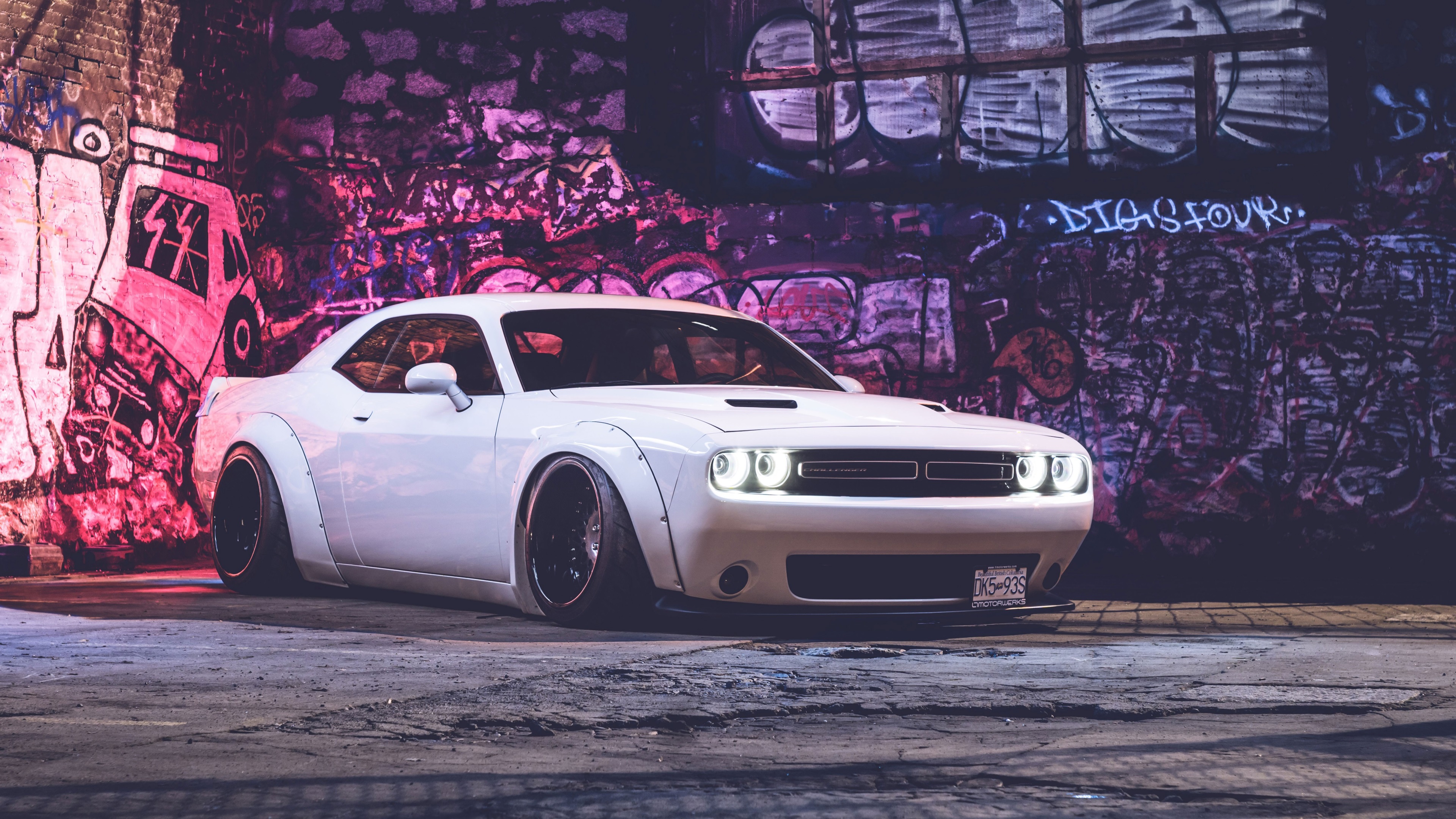 White Dodge Challenger with Widebody Kit HD Wallpaper