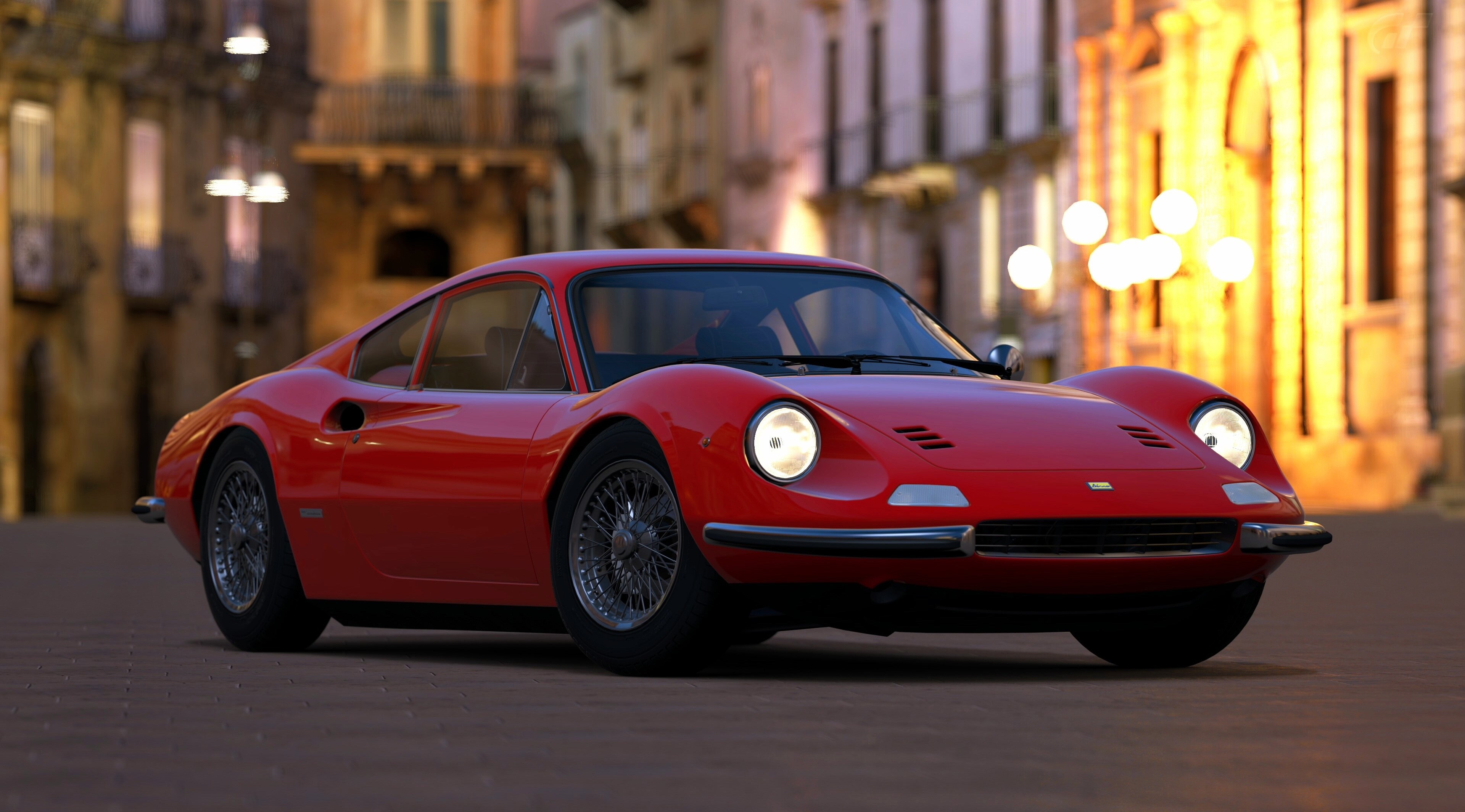 Red Ferrari Dino 246 GT in Italian Street HD Wallpaper