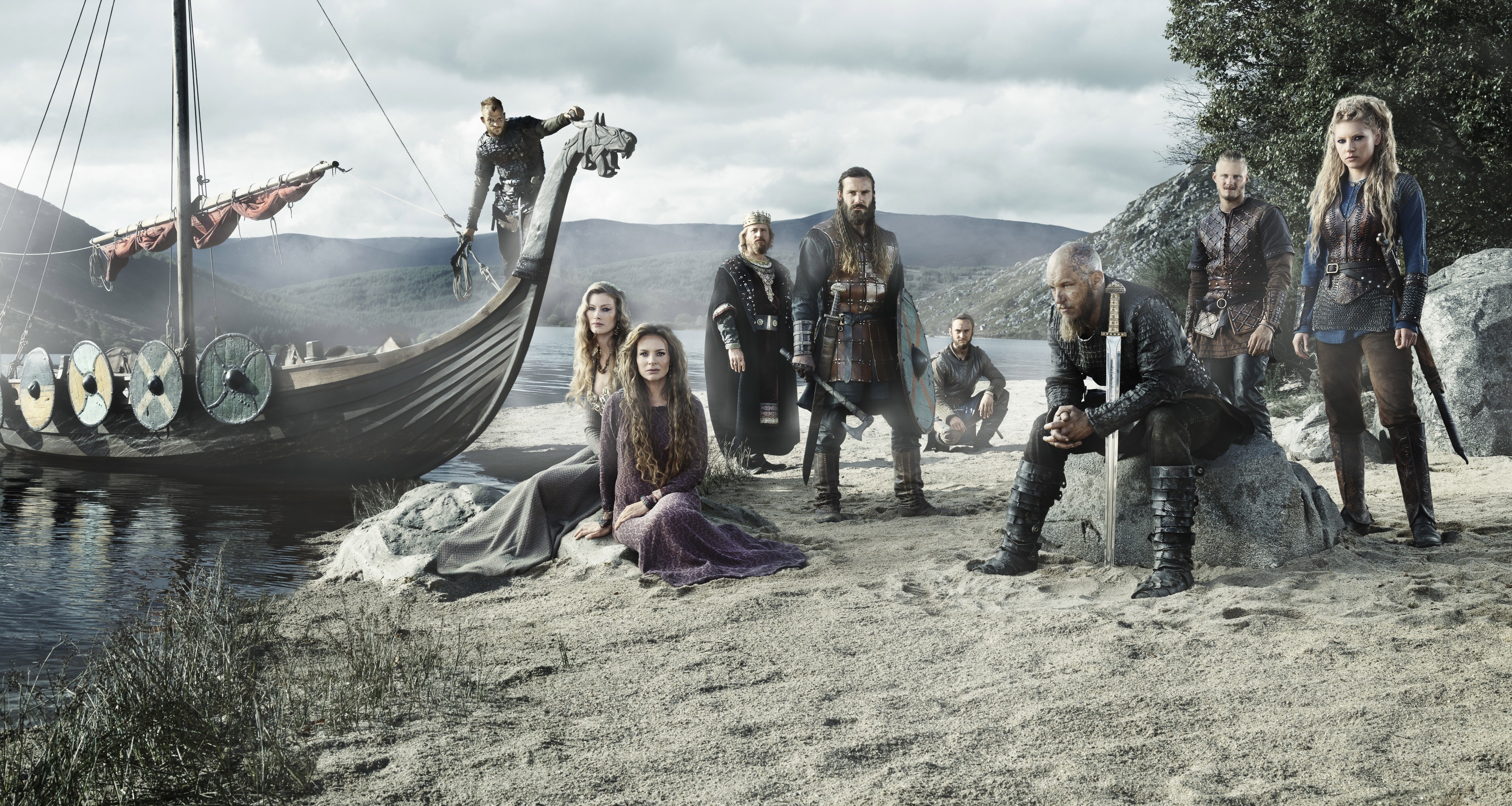 Vikings cast with a longship HD Wallpaper
