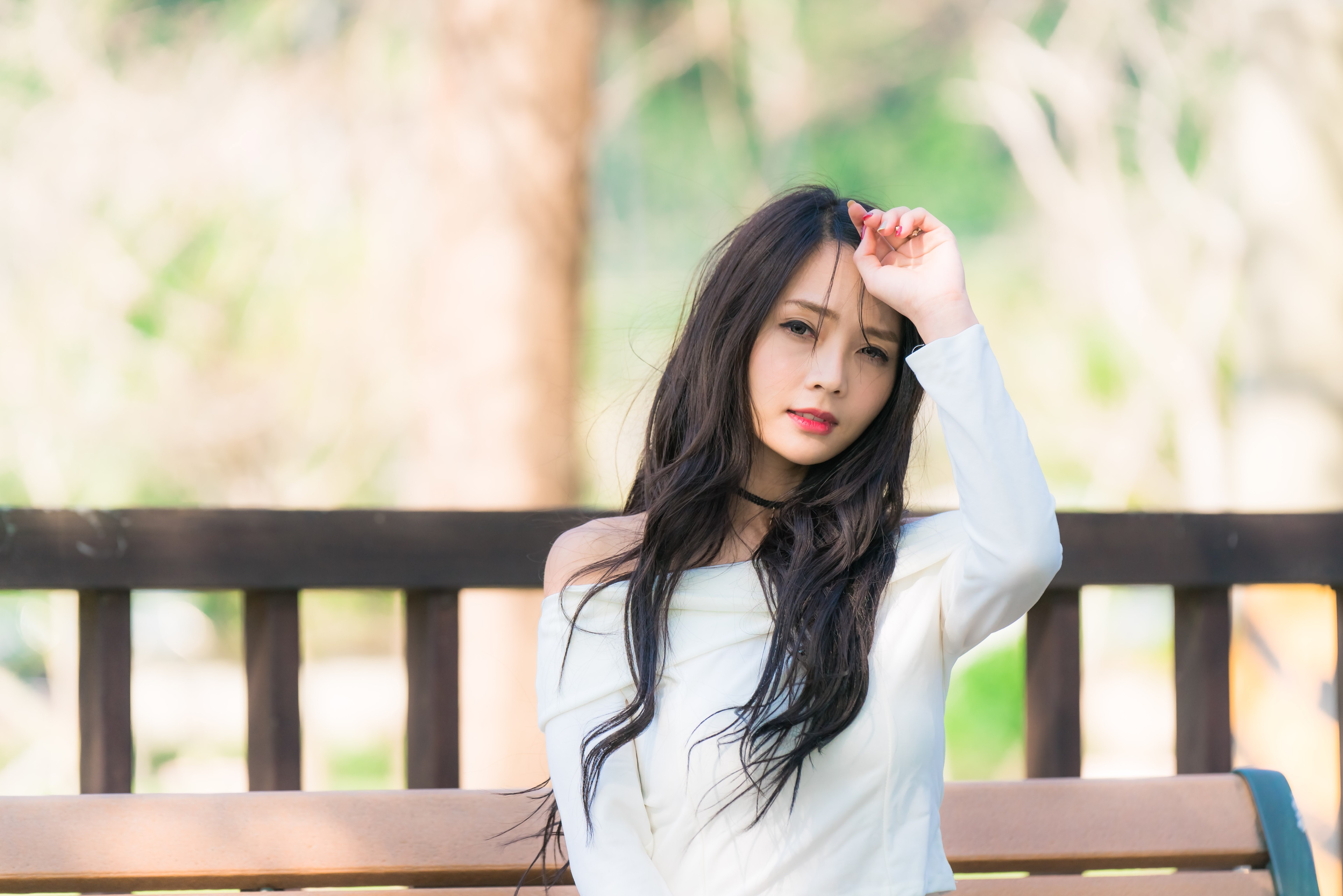 4K Portrait of Asian Woman in White Top Outdoors HD Wallpaper
