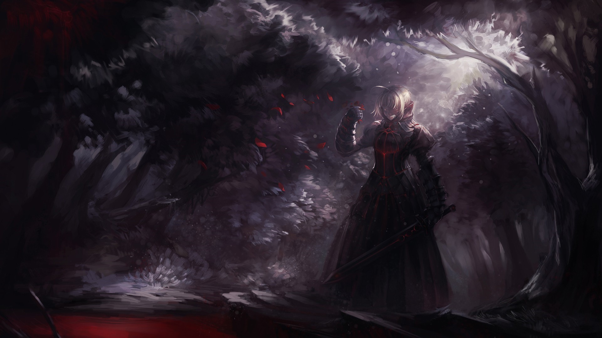 Saber Alter in a dark forest HD Wallpaper