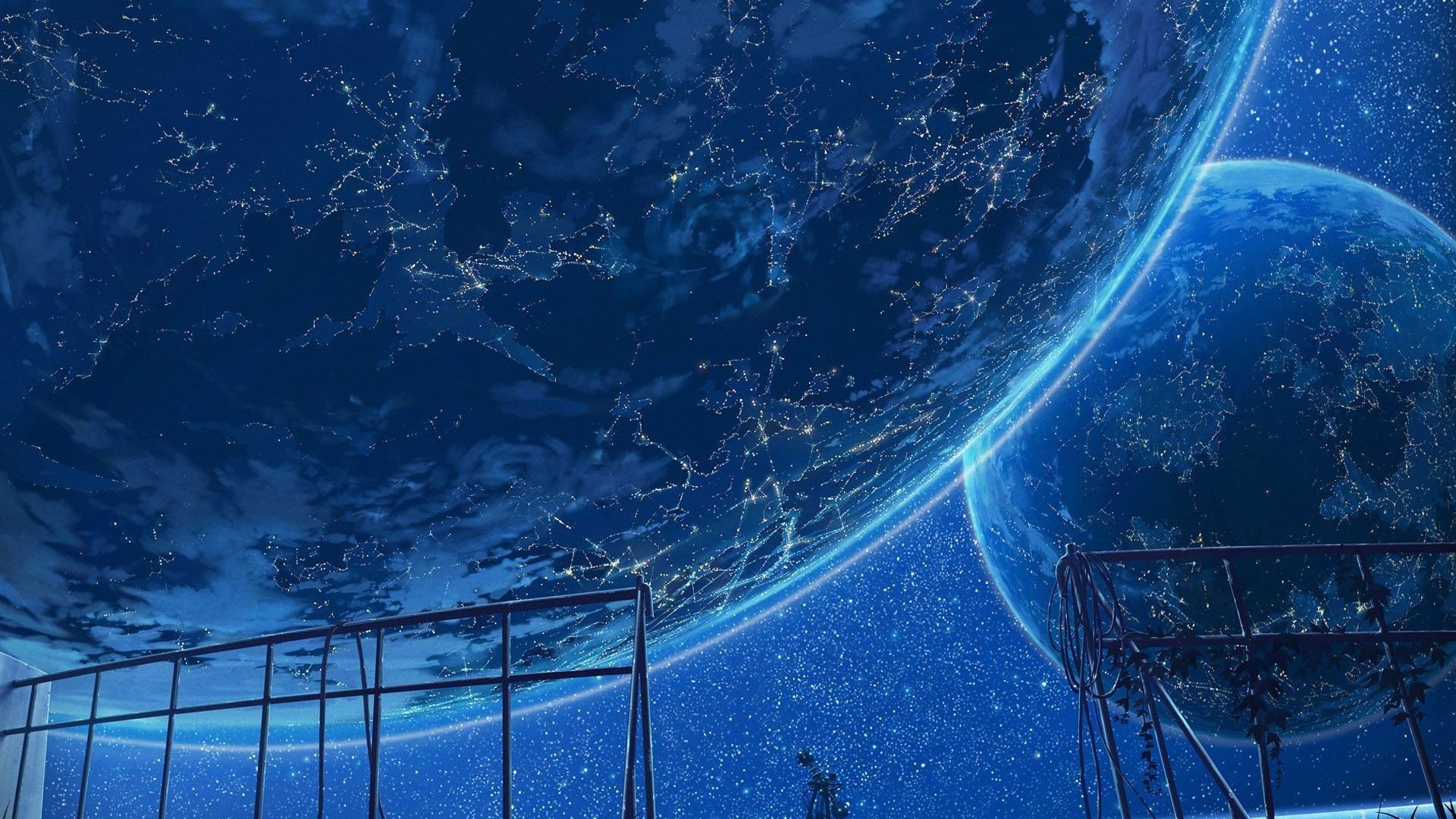 Anime artwork of planets at night HD Wallpaper