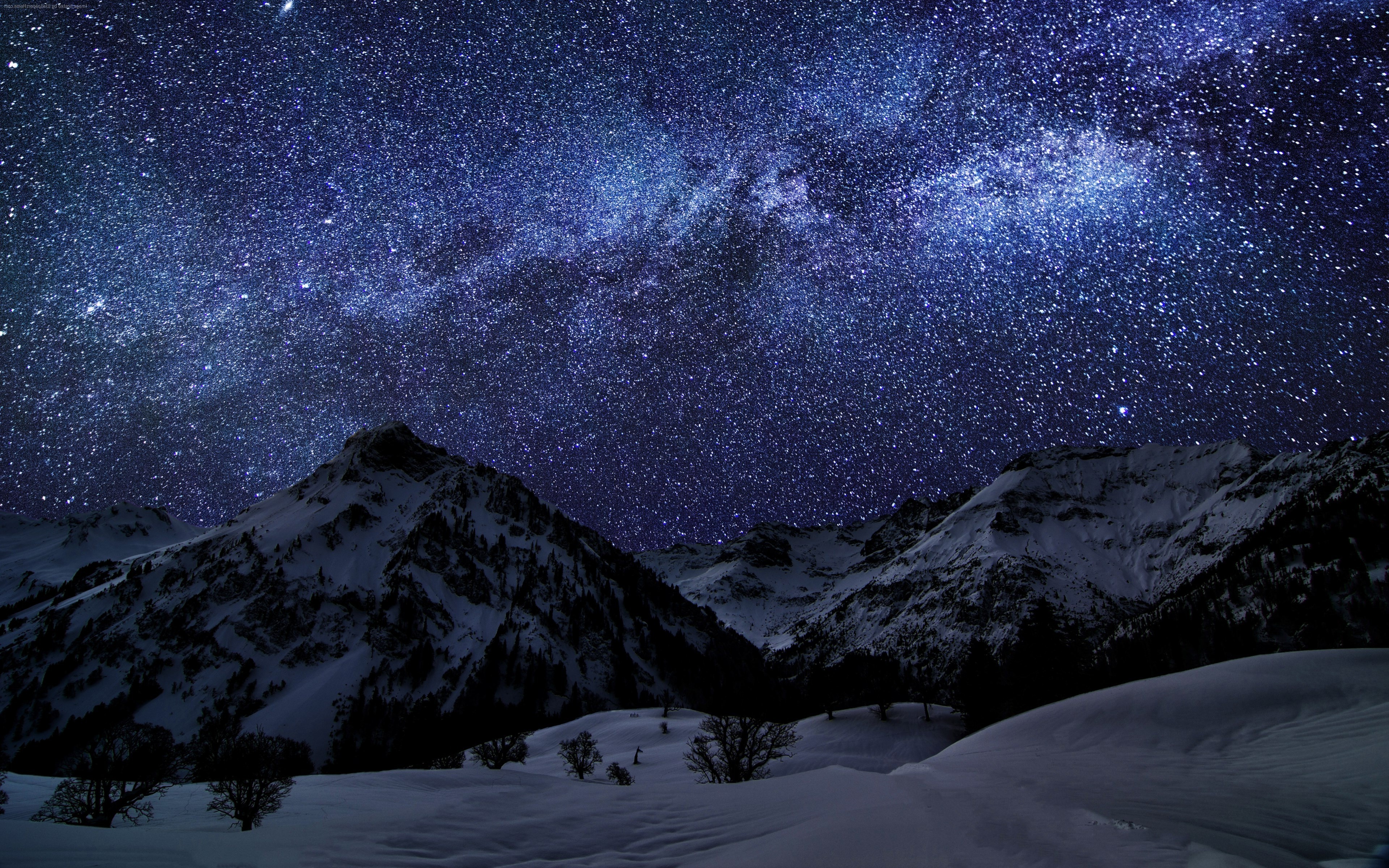 Snowy mountains under the Milky Way HD Wallpaper