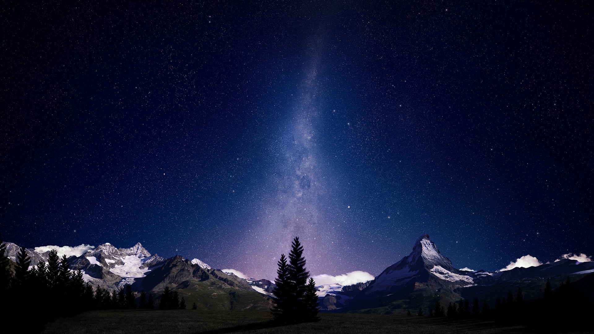 Milky Way over Mountains and Pine Tree HD Wallpaper