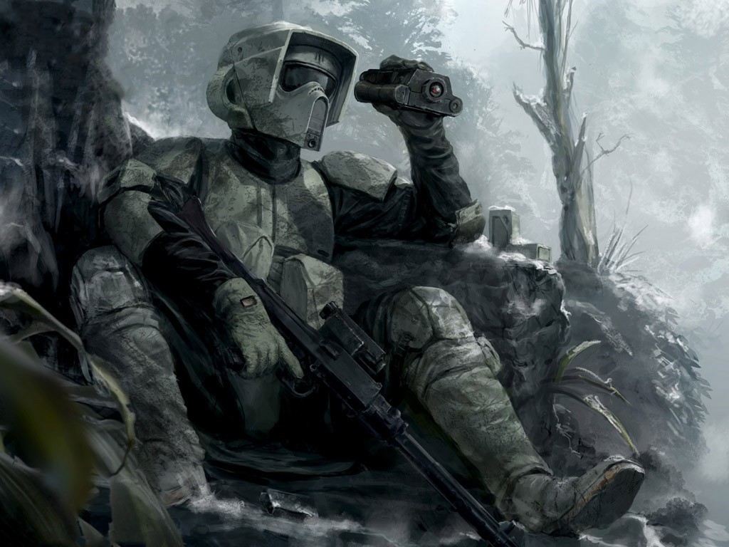 Star Wars scout trooper with binoculars and rifle HD Wallpaper