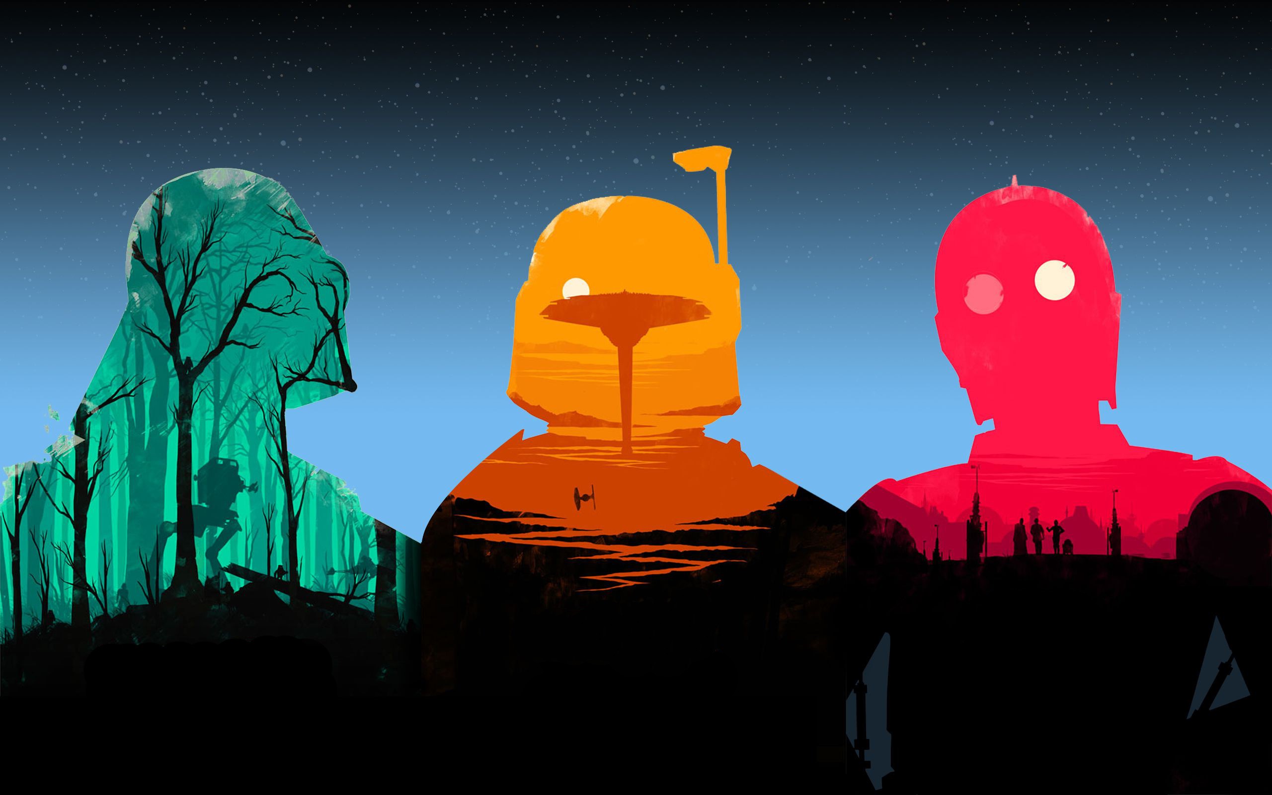 Star Wars characters silhouettes by Olly Moss HD Wallpaper
