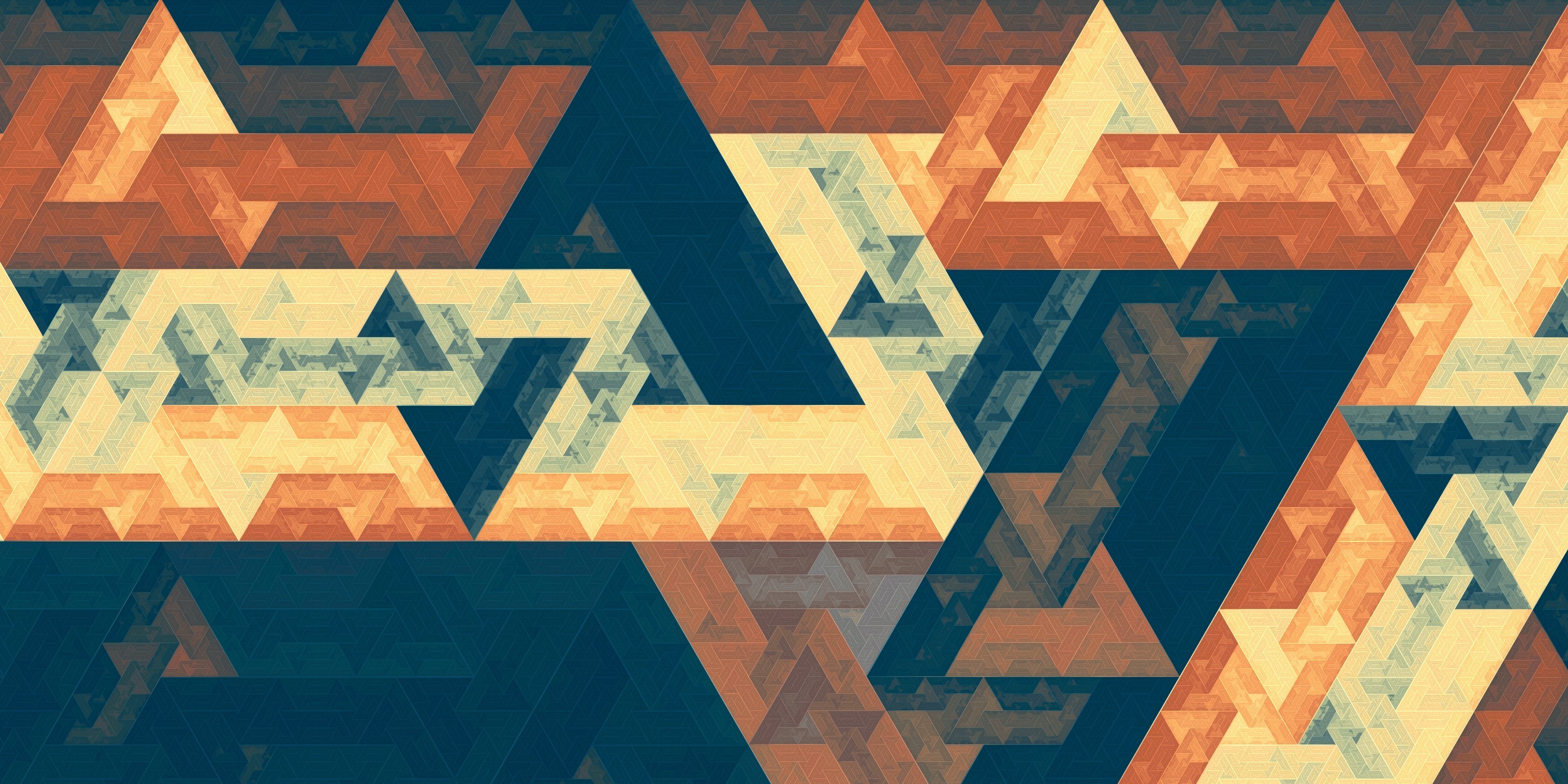 Abstract Gold 3D Fractal Hexagon Triangle Pattern HD Wallpaper