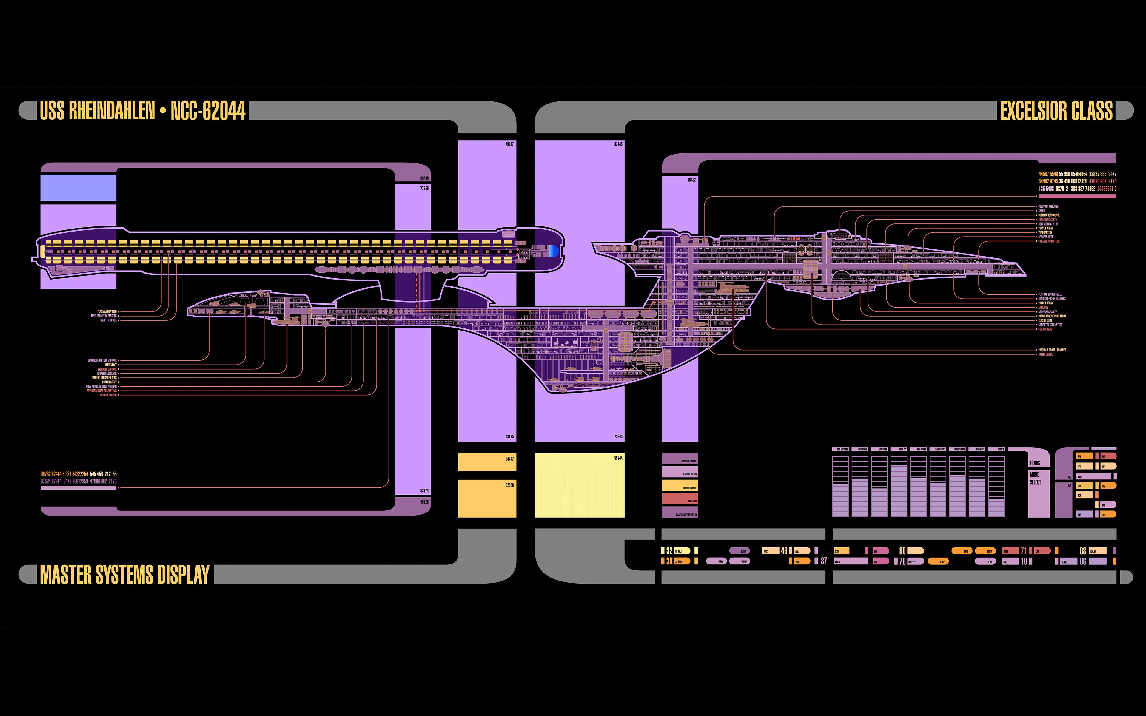 USS Rheindahlen NCC-62044 Excelsior Class LCARS Schematic HD Wallpaper