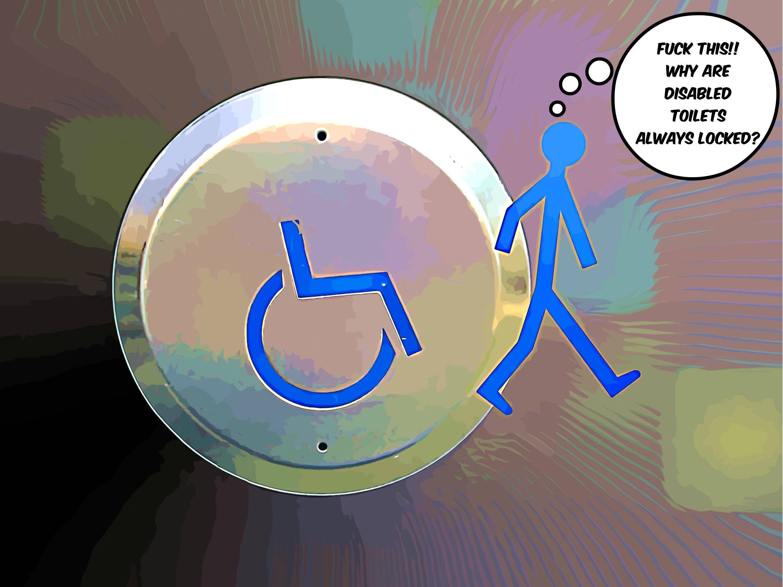 Blue stick figure near disabled toilet sign HD Wallpaper