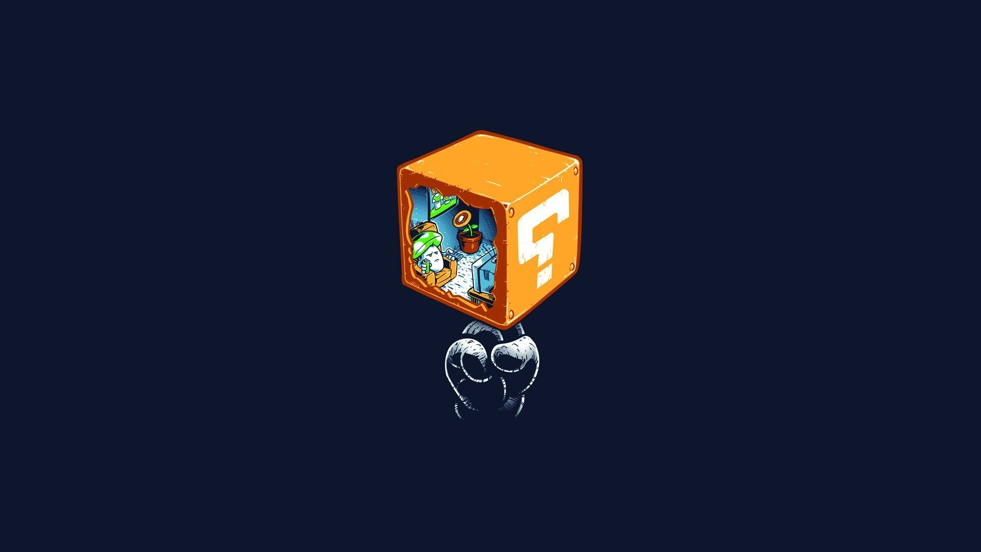 Super Mario question block with interior scene HD Wallpaper