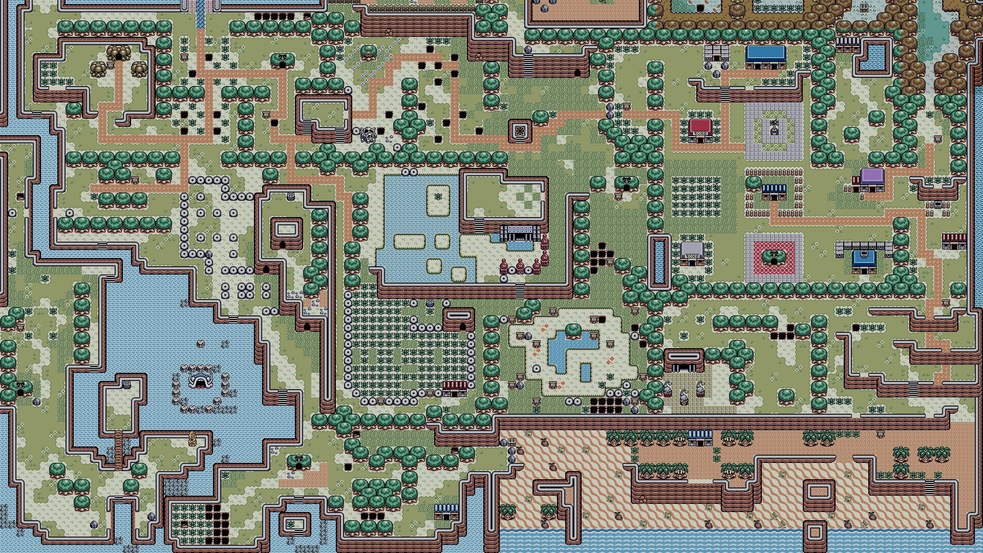 The Legend of Zelda map with towns and water HD Wallpaper