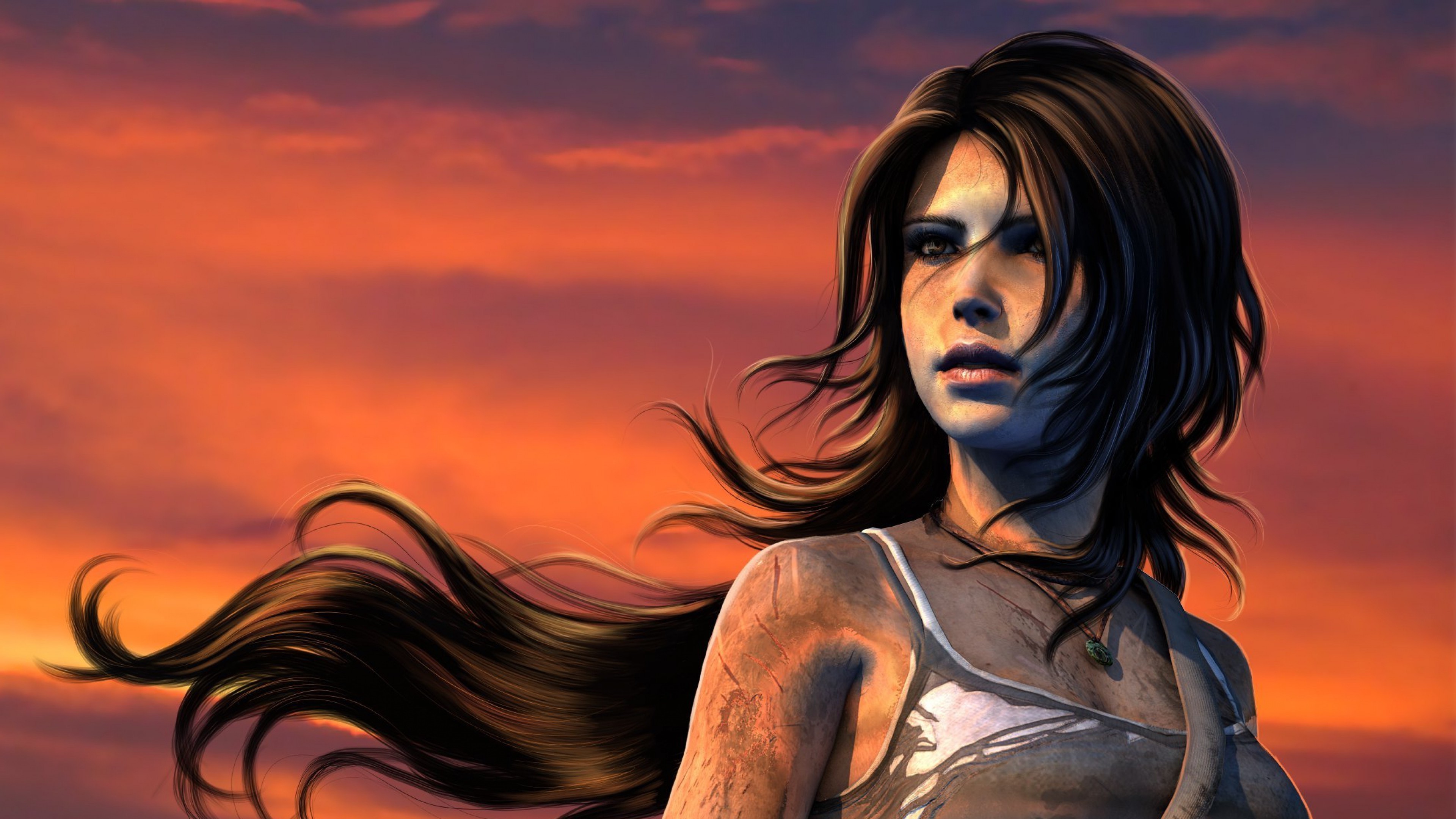 Lara Croft in front of a sunset HD Wallpaper