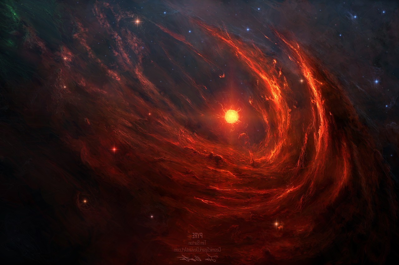 Fiery nebula with a bright sun HD Wallpaper
