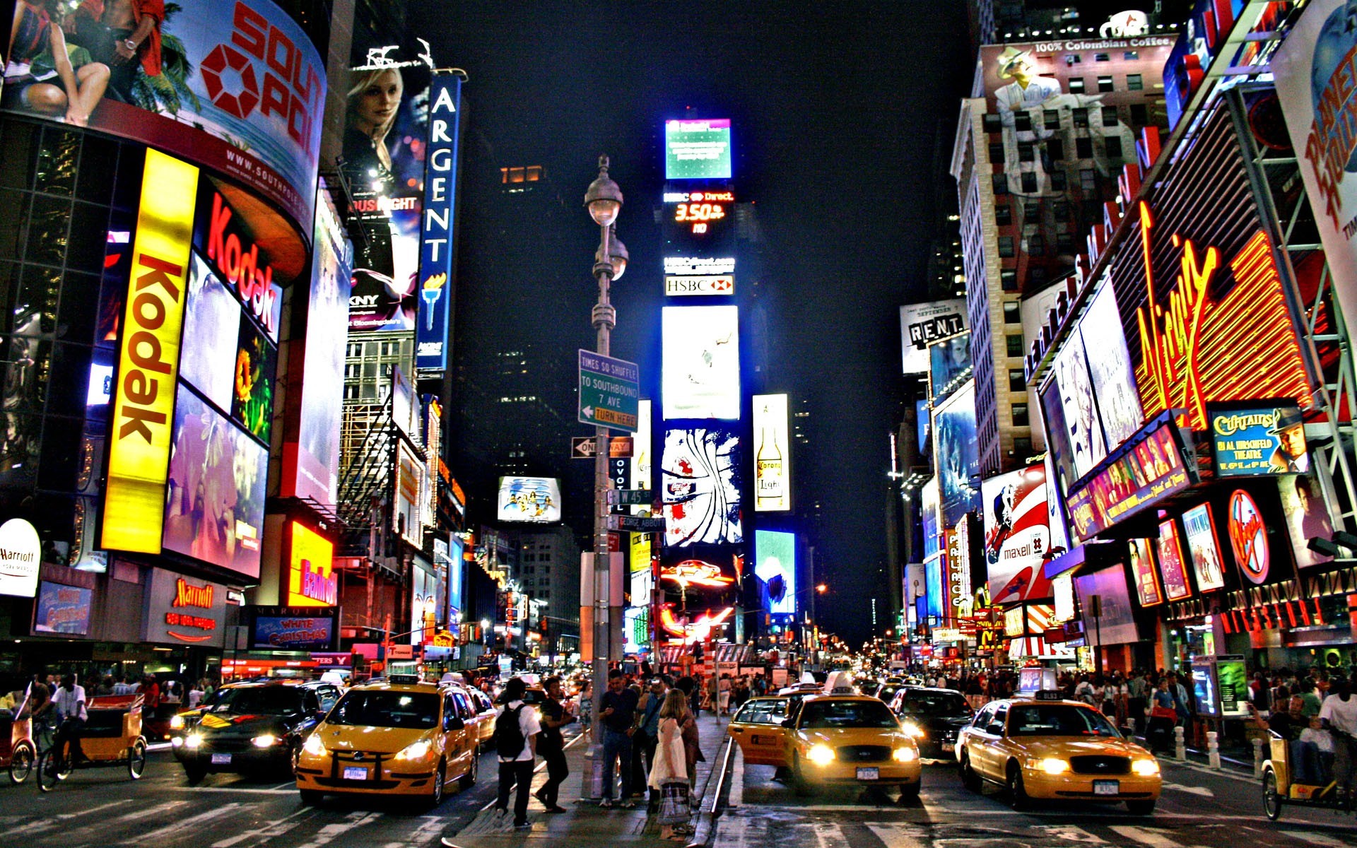 Times Square New York City at Night with Taxis HD Wallpaper