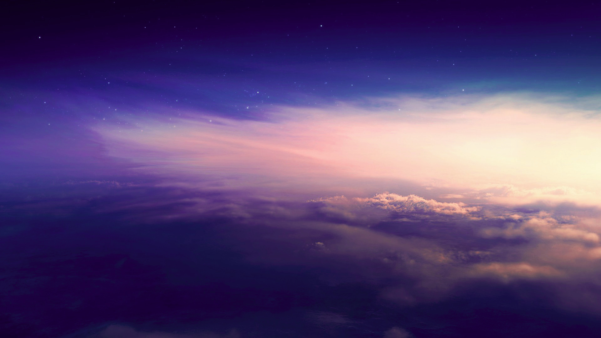 Purple and pink clouds at sunset with stars HD Wallpaper
