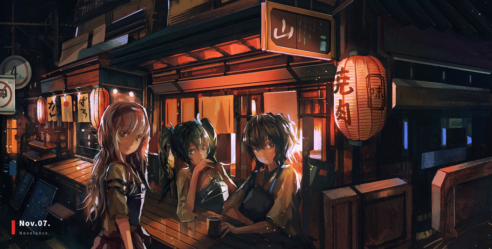 Anime girls at a Japanese bar HD Wallpaper