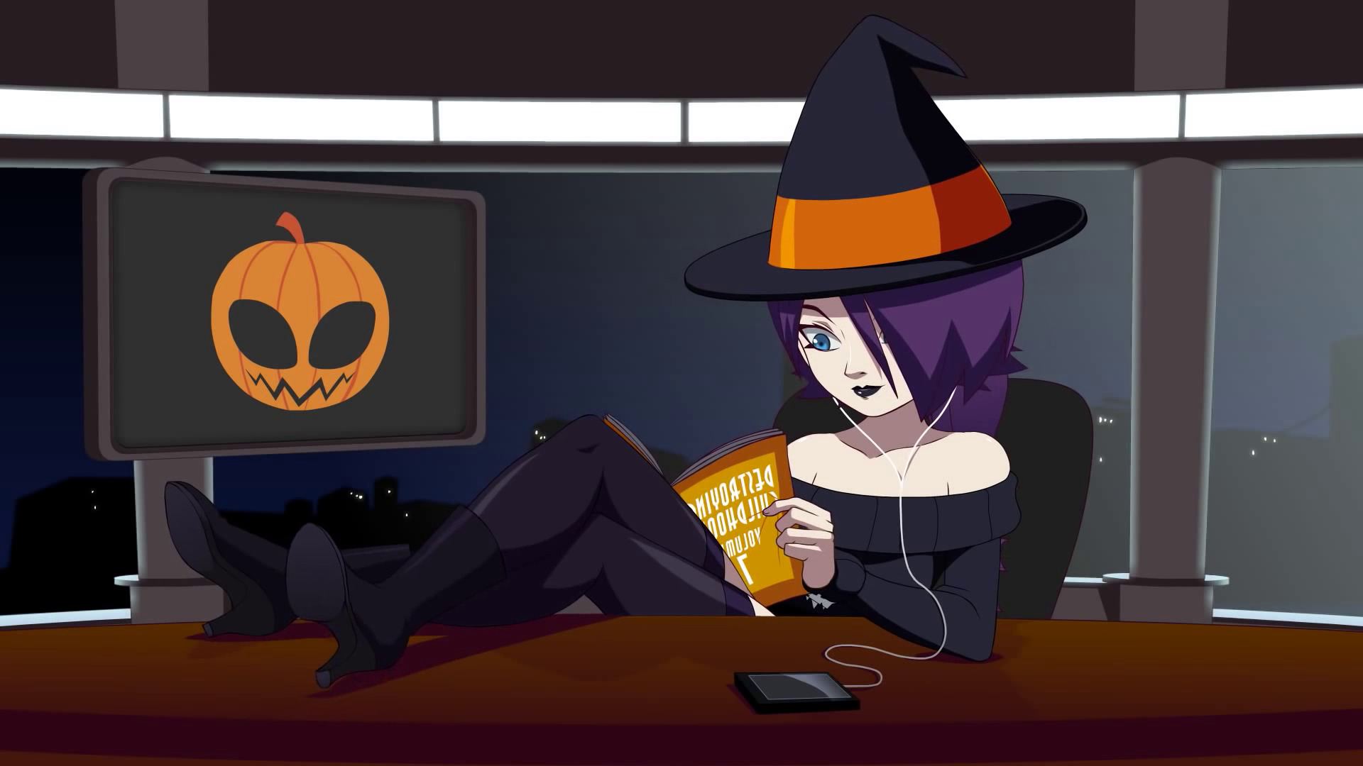 Zone Tan Sama reading a book on Halloween HD Wallpaper