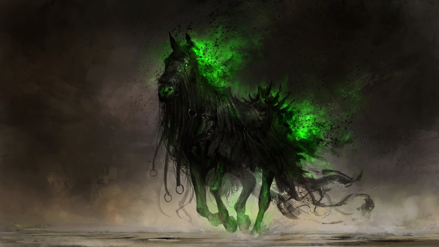 Apocalyptic fantasy horse with green energy HD Wallpaper
