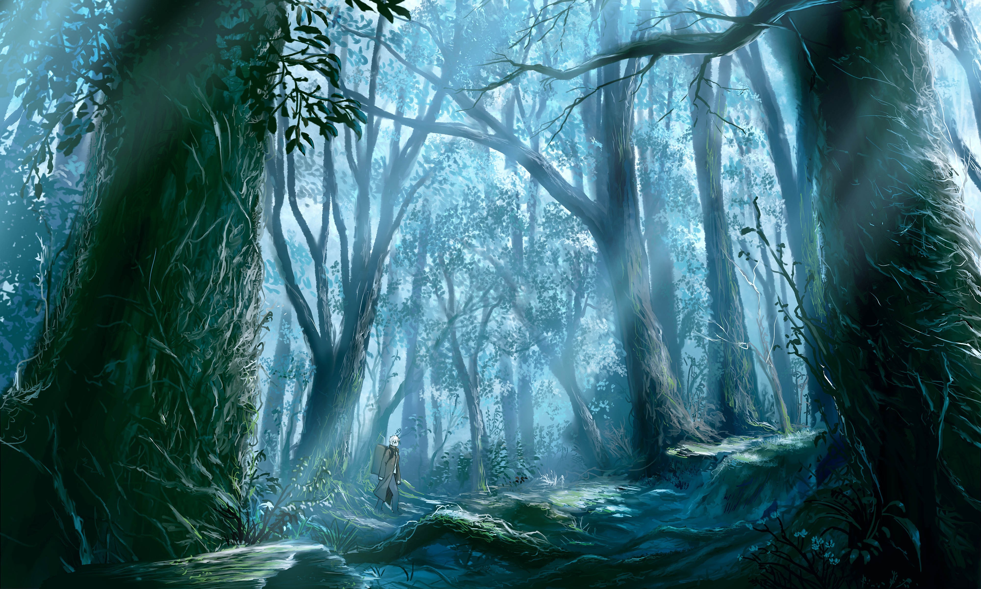 Ginko from Mushishi in a misty forest HD Wallpaper
