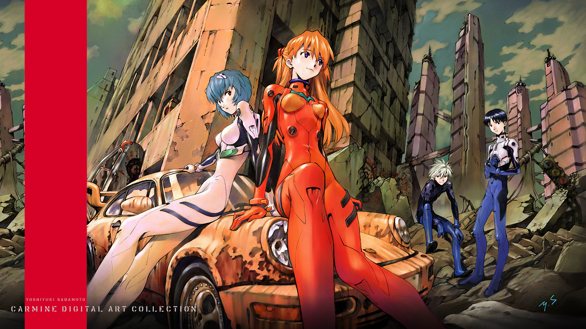 Asuka and Rei from Neon Genesis Evangelion with Shinji and Kaworu HD Wallpaper