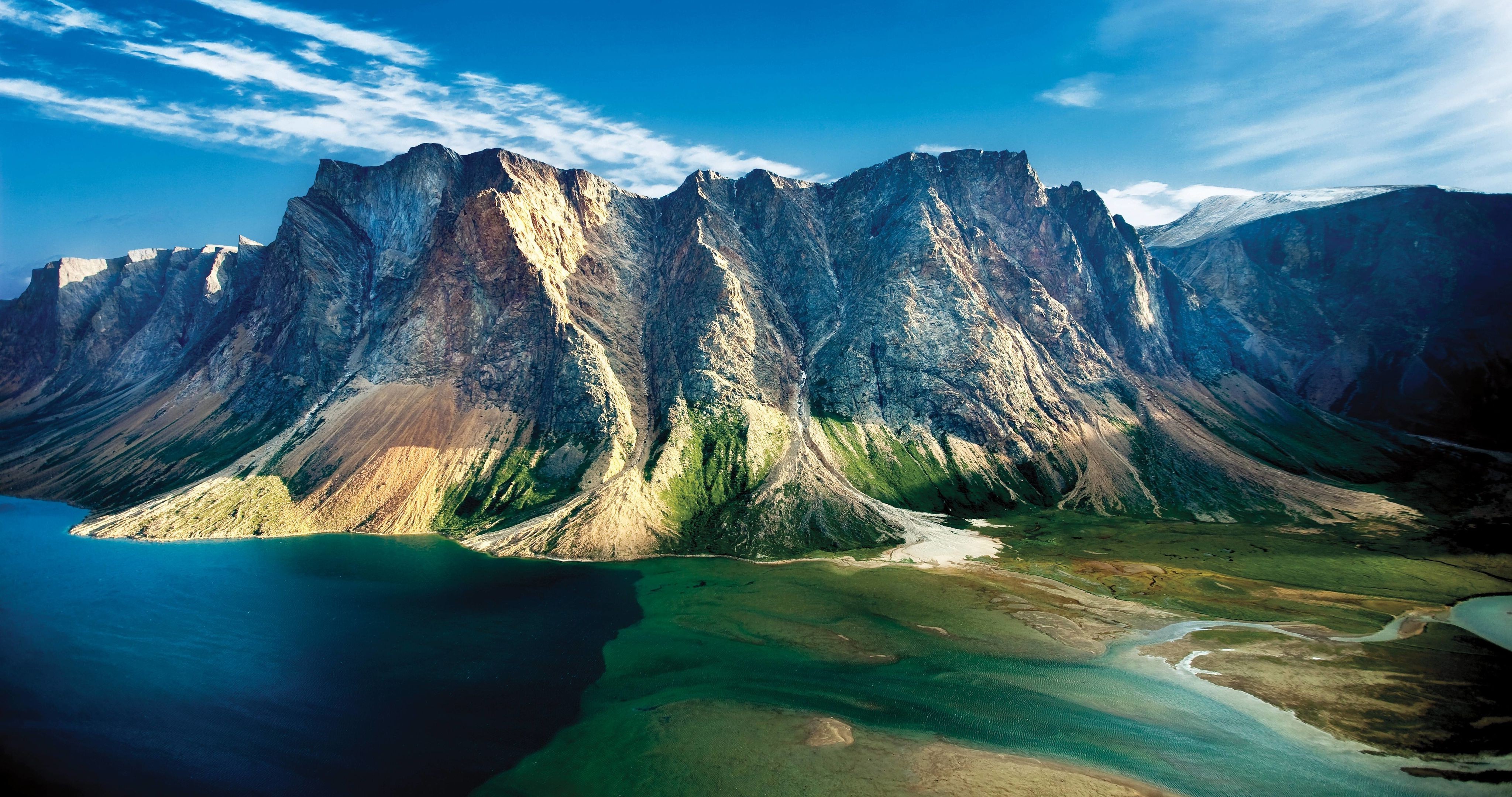 Majestic Mountains Over Clear Lake Under Blue Sky HD Wallpaper