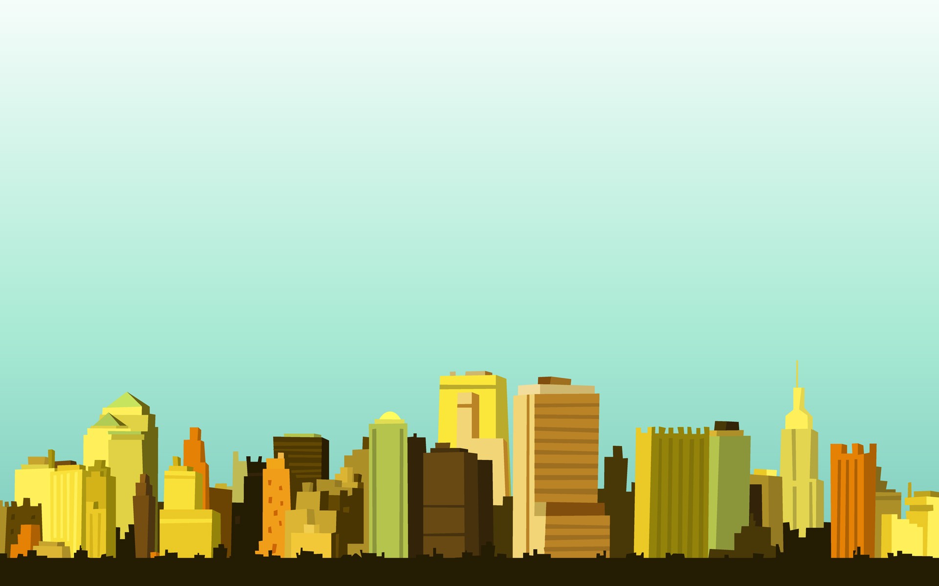 Minimalist city skyline with gradient sky HD Wallpaper