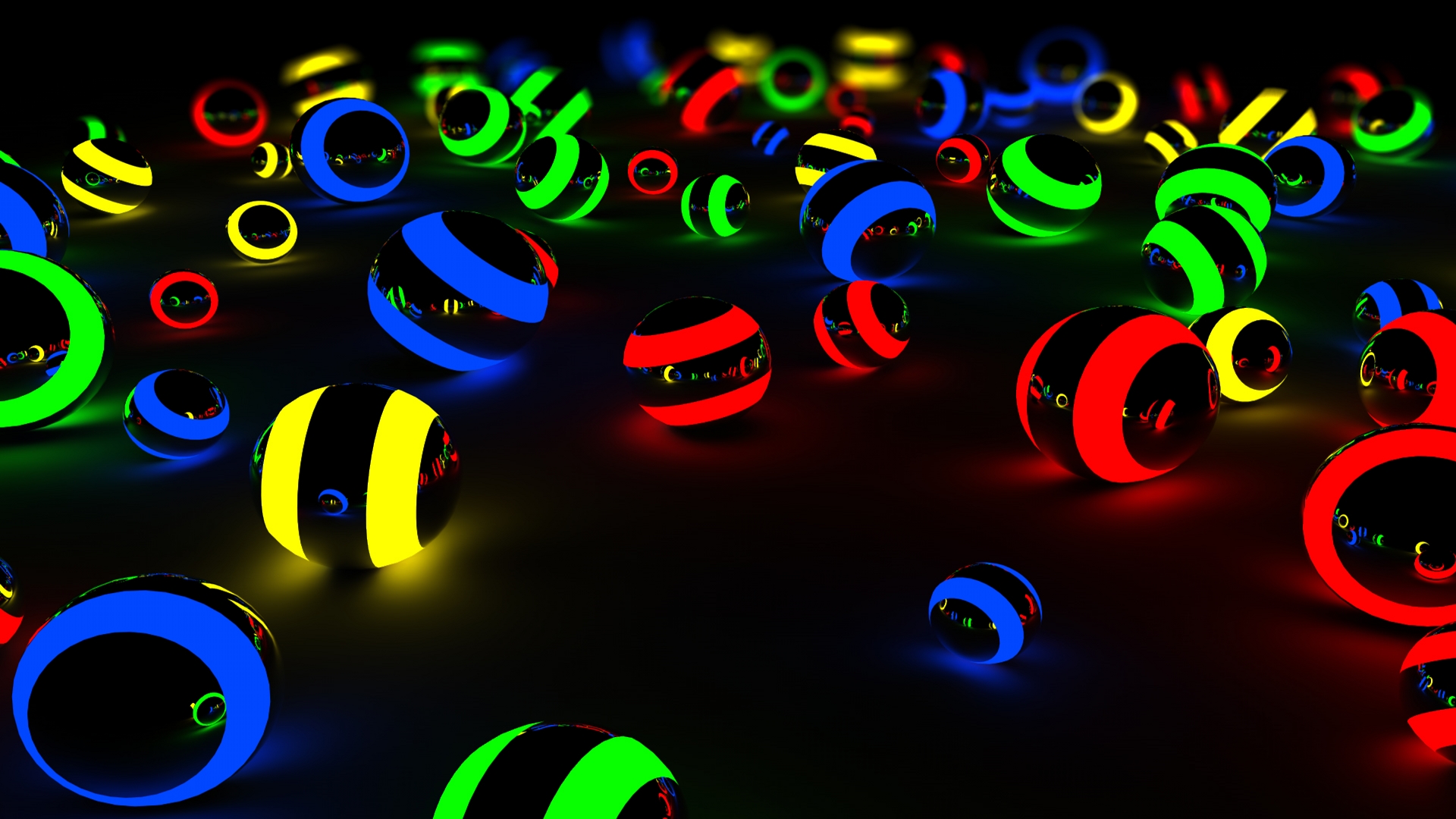 Colorful glowing spheres on a dark background HD Wallpaper