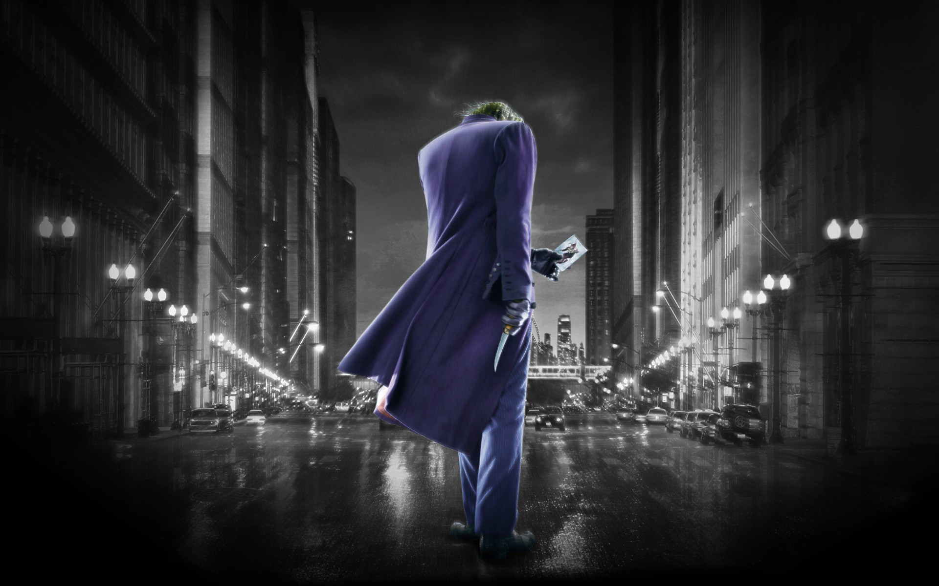 The Joker from The Dark Knight in a city street HD Wallpaper