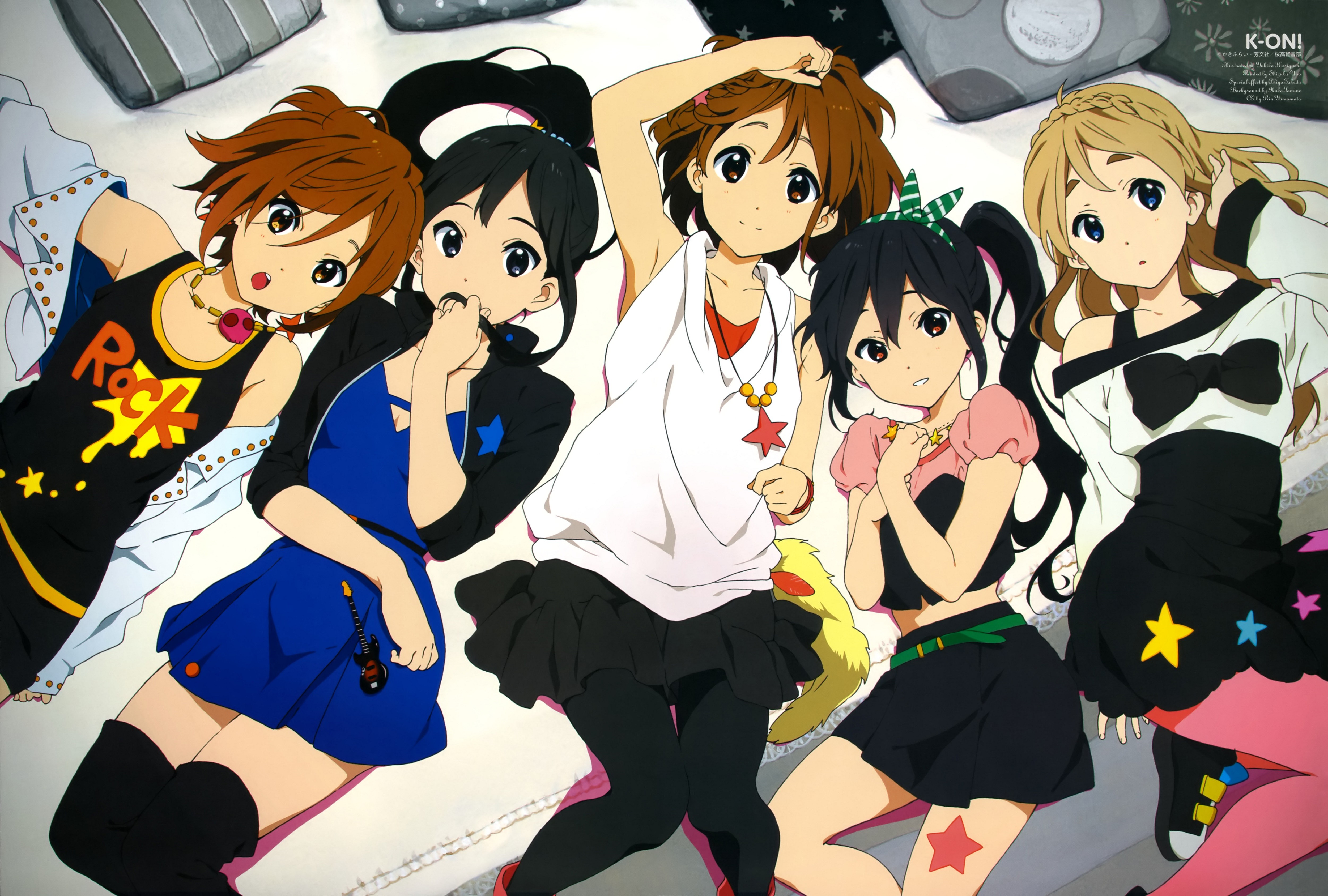K-On! characters Yui, Mio, Ritsu, Tsumugi, and Azusa HD Wallpaper